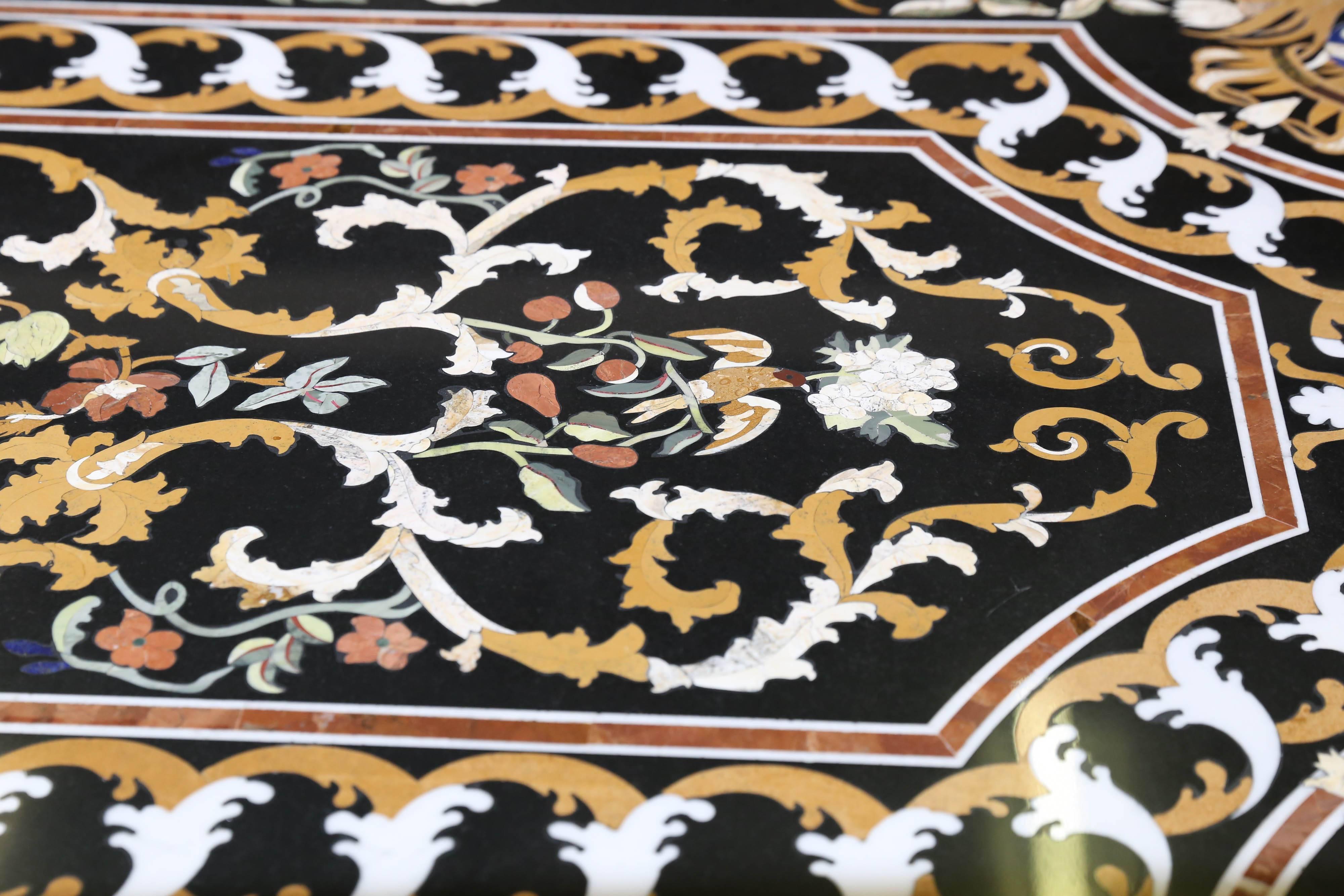 Asian Midcentury Intricately Inlaid Pietra-Dura Marble Table