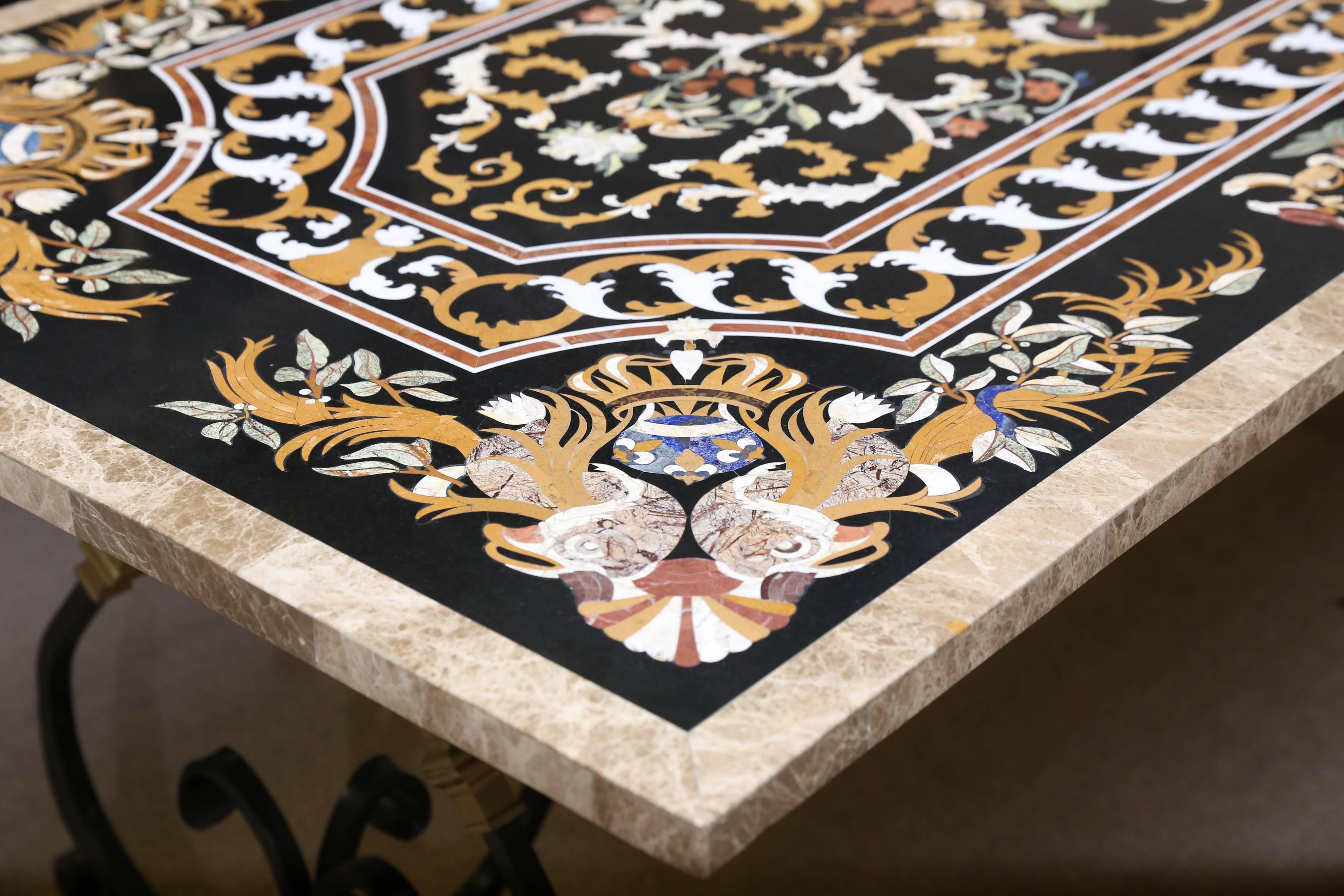 Hand-Crafted Midcentury Intricately Inlaid Pietra-Dura Marble Table