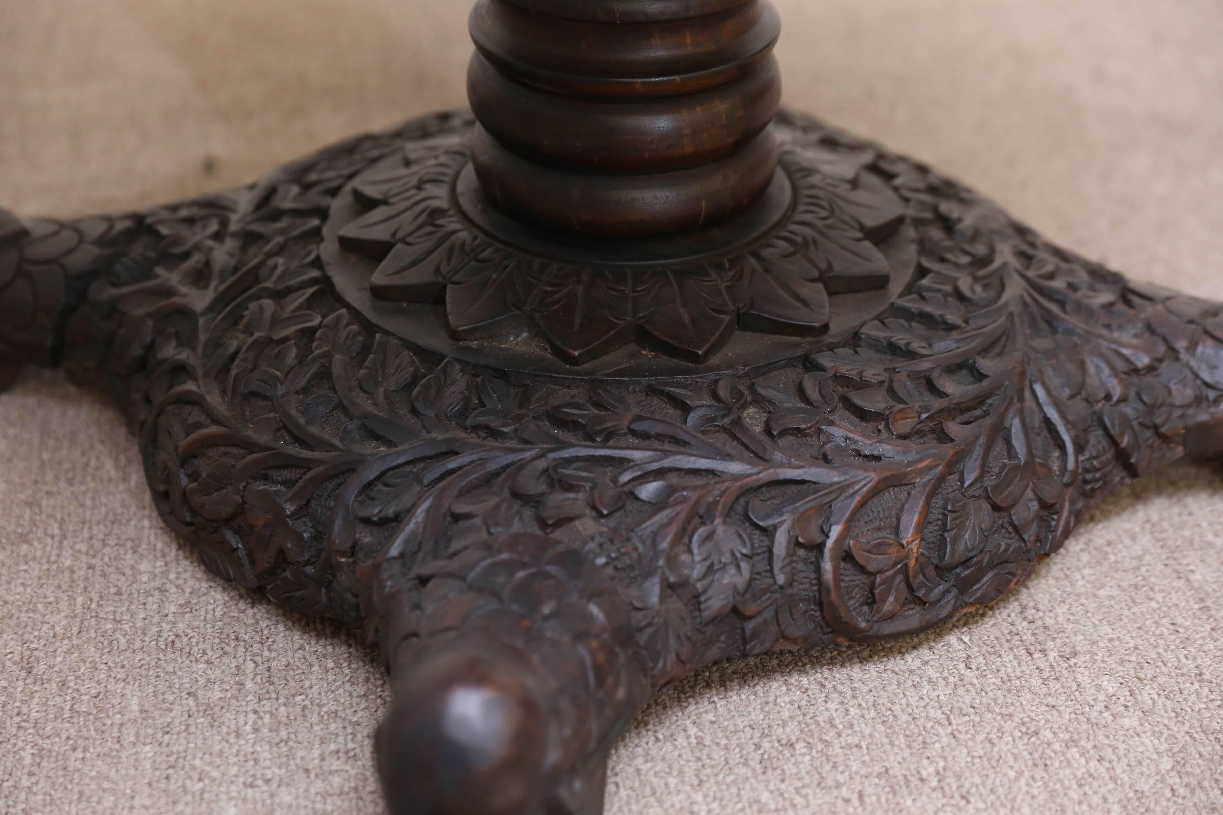 1920s Ebonized Solid Teak Wood Heavily Carved Center Table 1