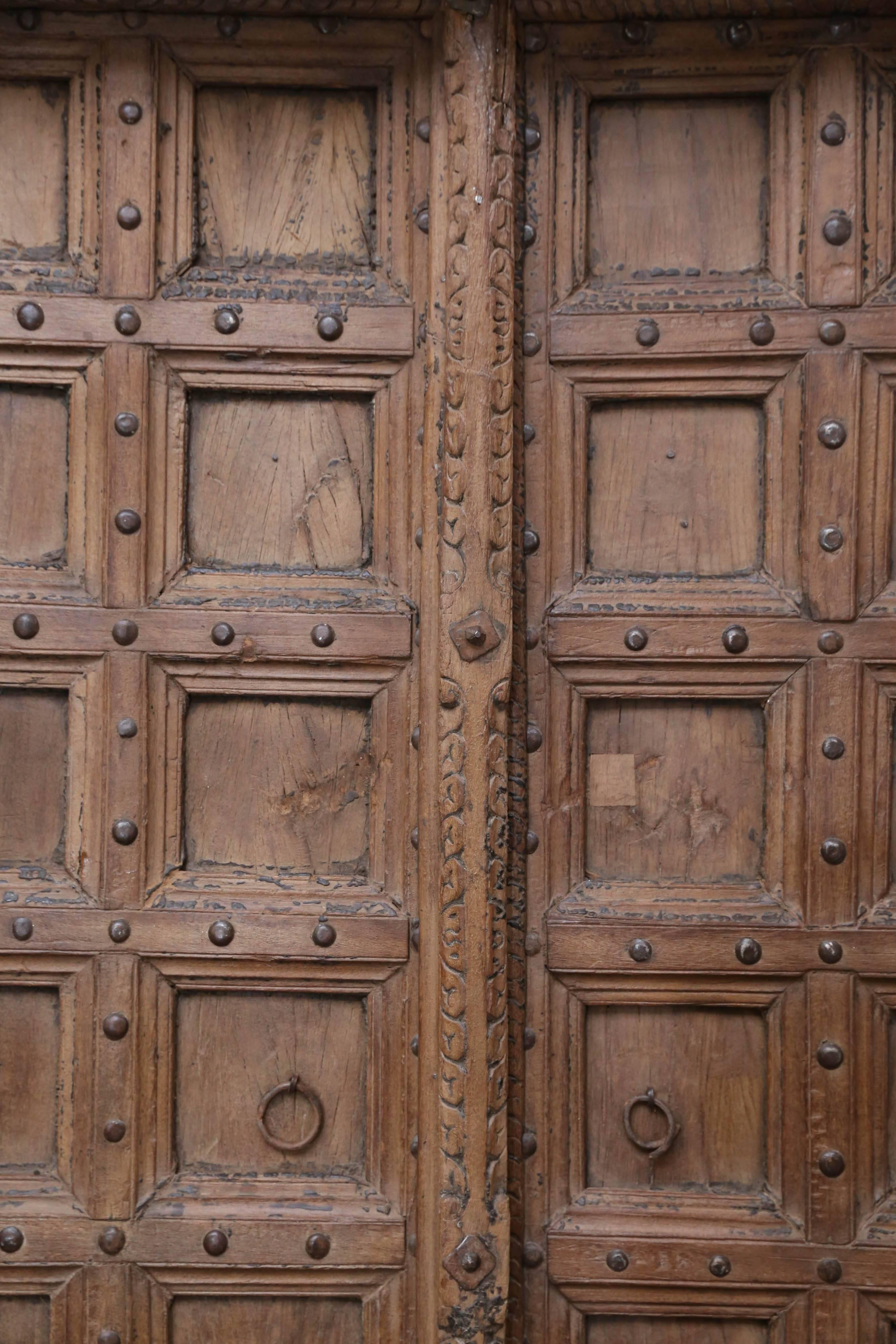 Indian 1820s Monumental Solid Teak Wood Entry Door from a Fortress For Sale