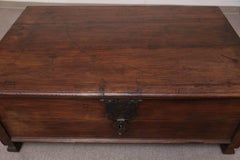Large Teak Wood Early 19th Century Dowry Chest on Four Wooden Wheels