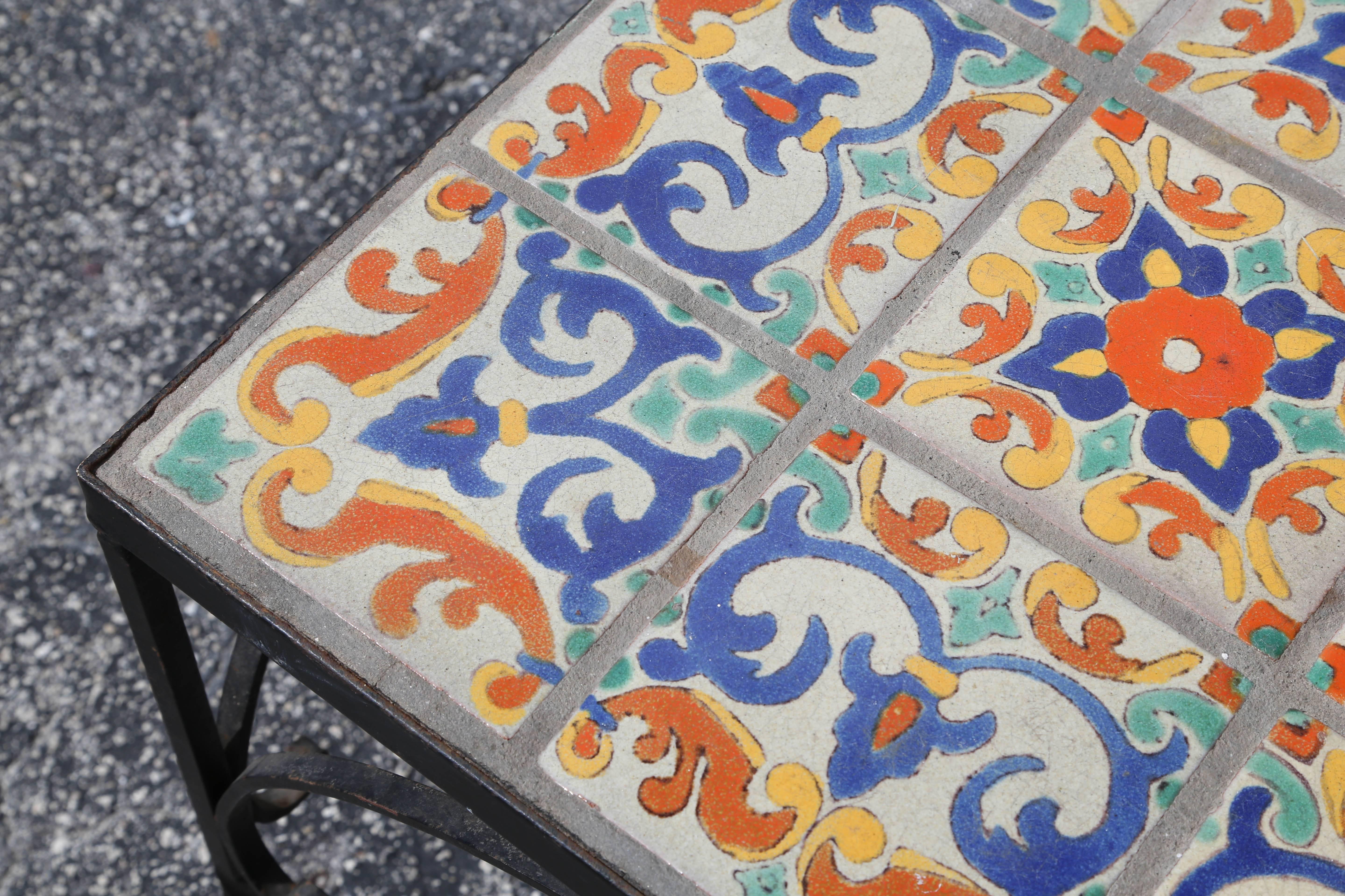Large Mizner Era Tile Top Table In Good Condition In West Palm Beach, FL