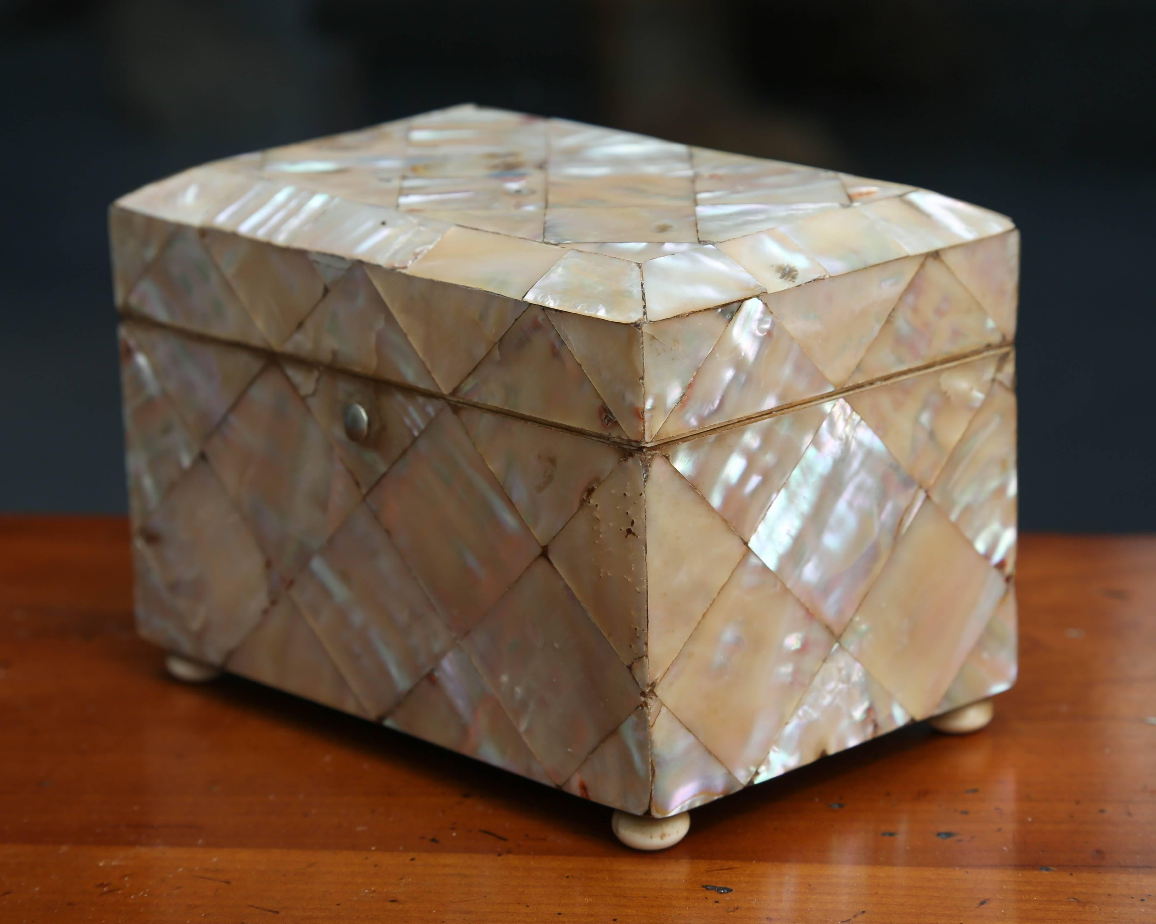19th Century Petite Mother-of-Pearl Tea Caddy
