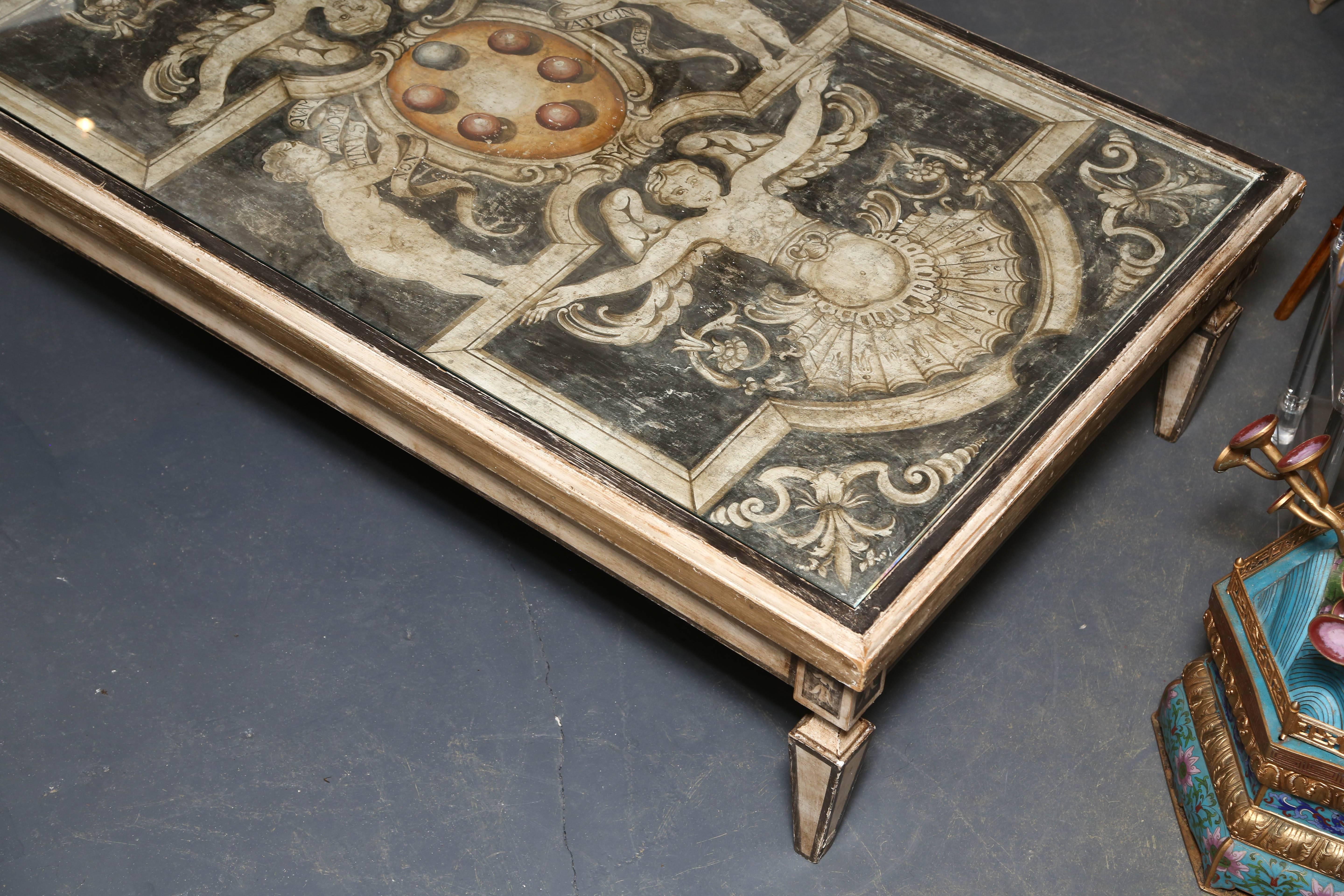 Glass Superb Oversized 18th Century Italian Panel Mounted as a Coffee Table