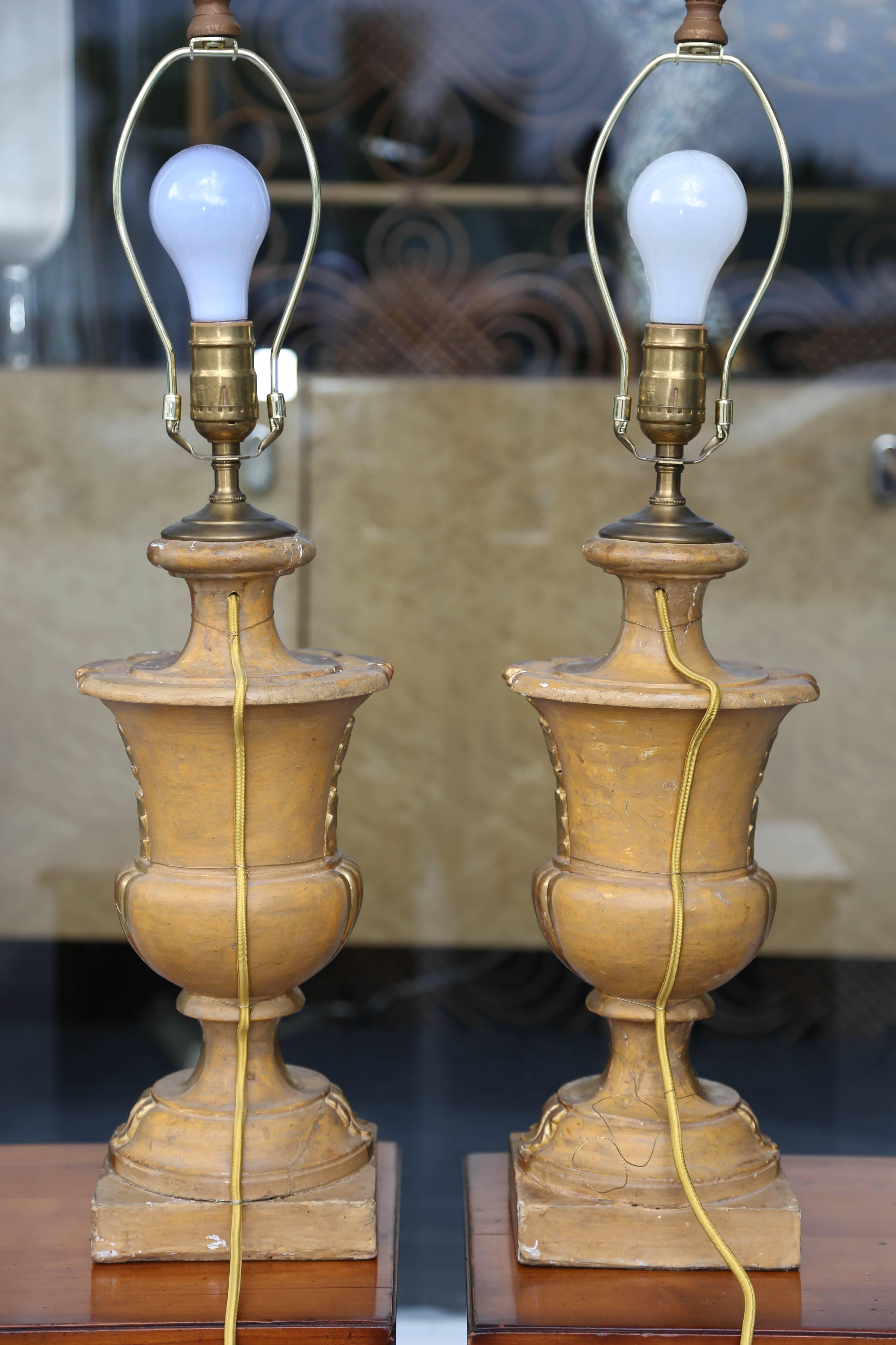 Fine Pair of 19th Century Neoclassic Giltwood Urns Now Electrified 3