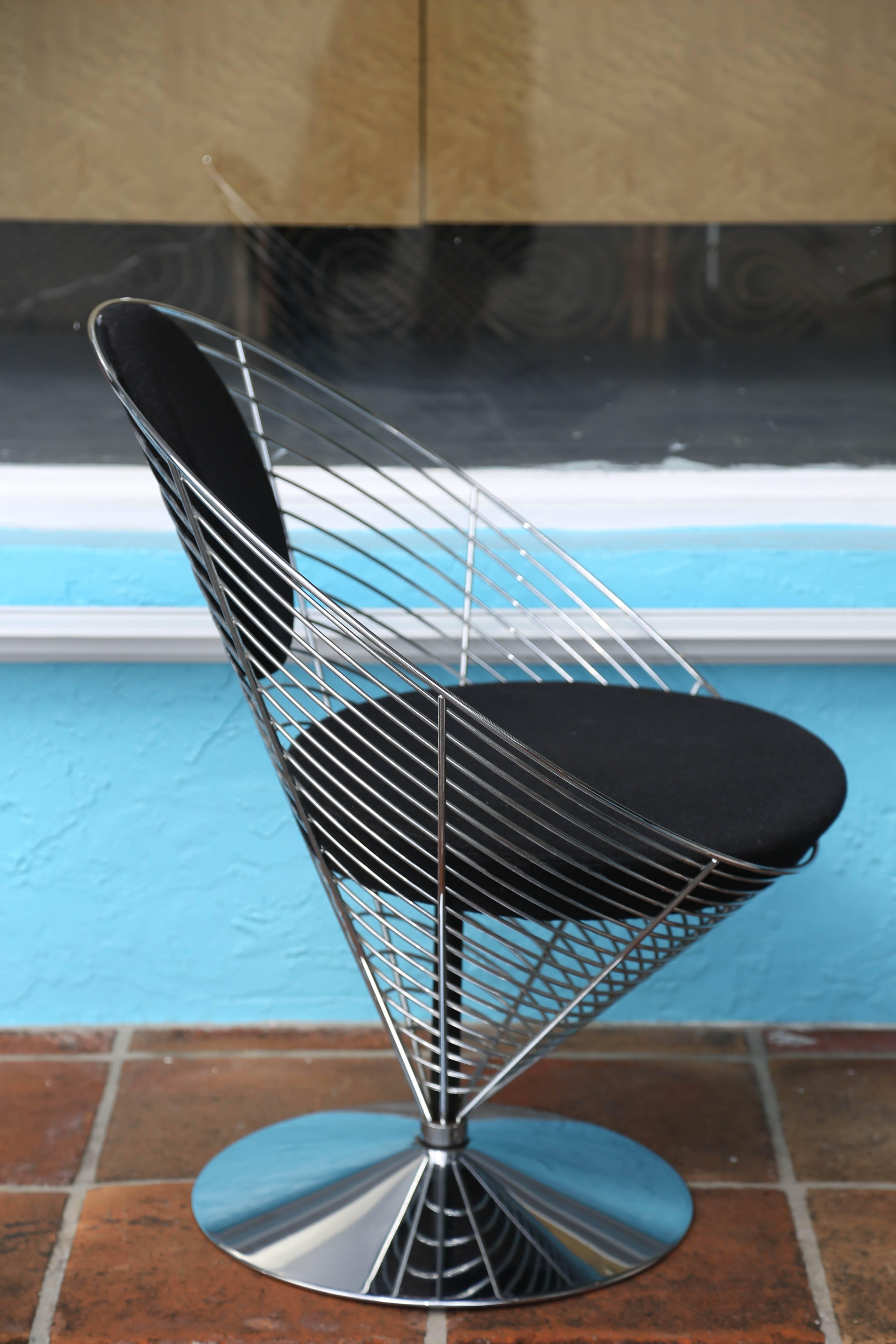 Midcentury Verner Panton Chrome Cone Chair In Good Condition In West Palm Beach, FL