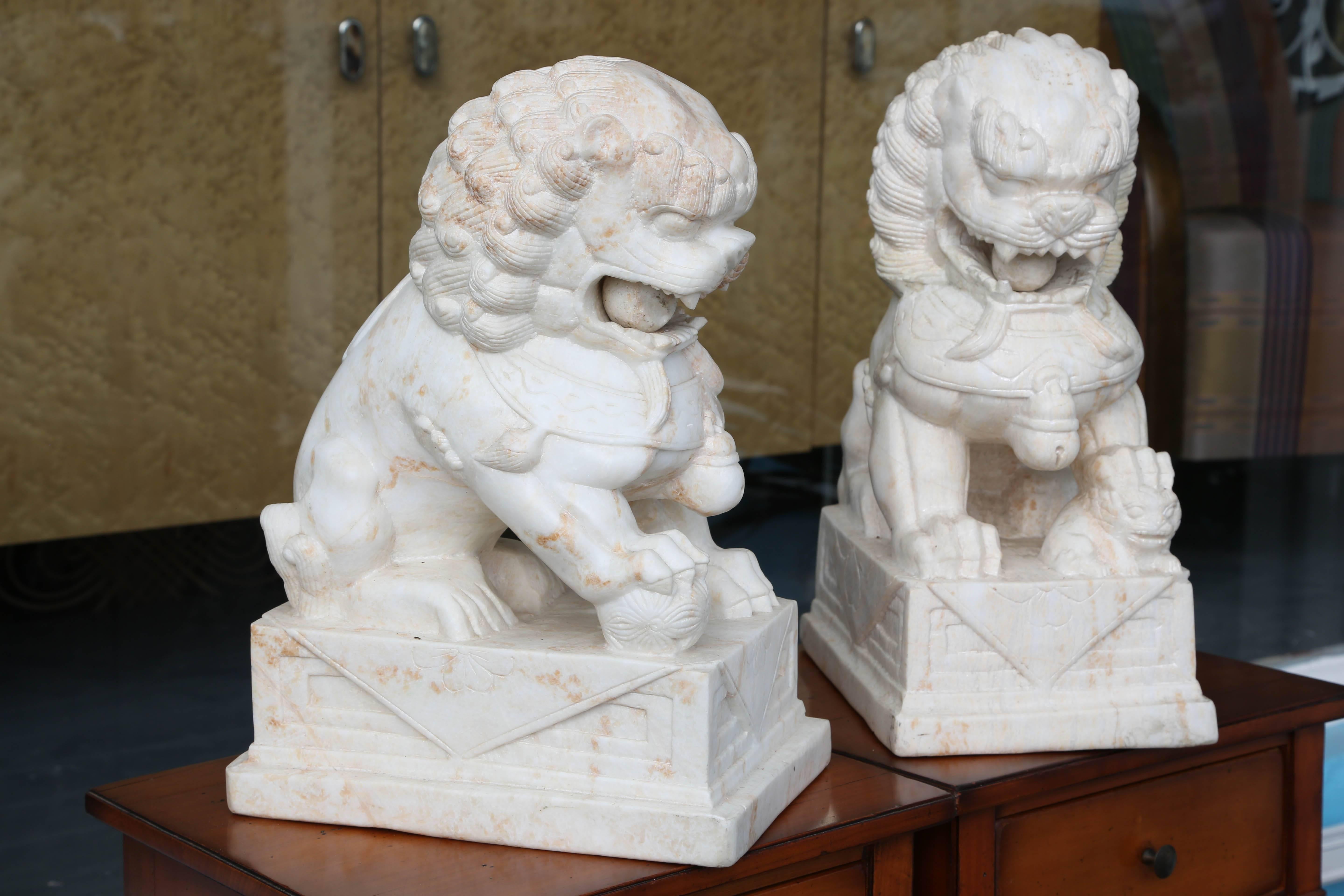 Chinese Pair of Marble Foo Dogs