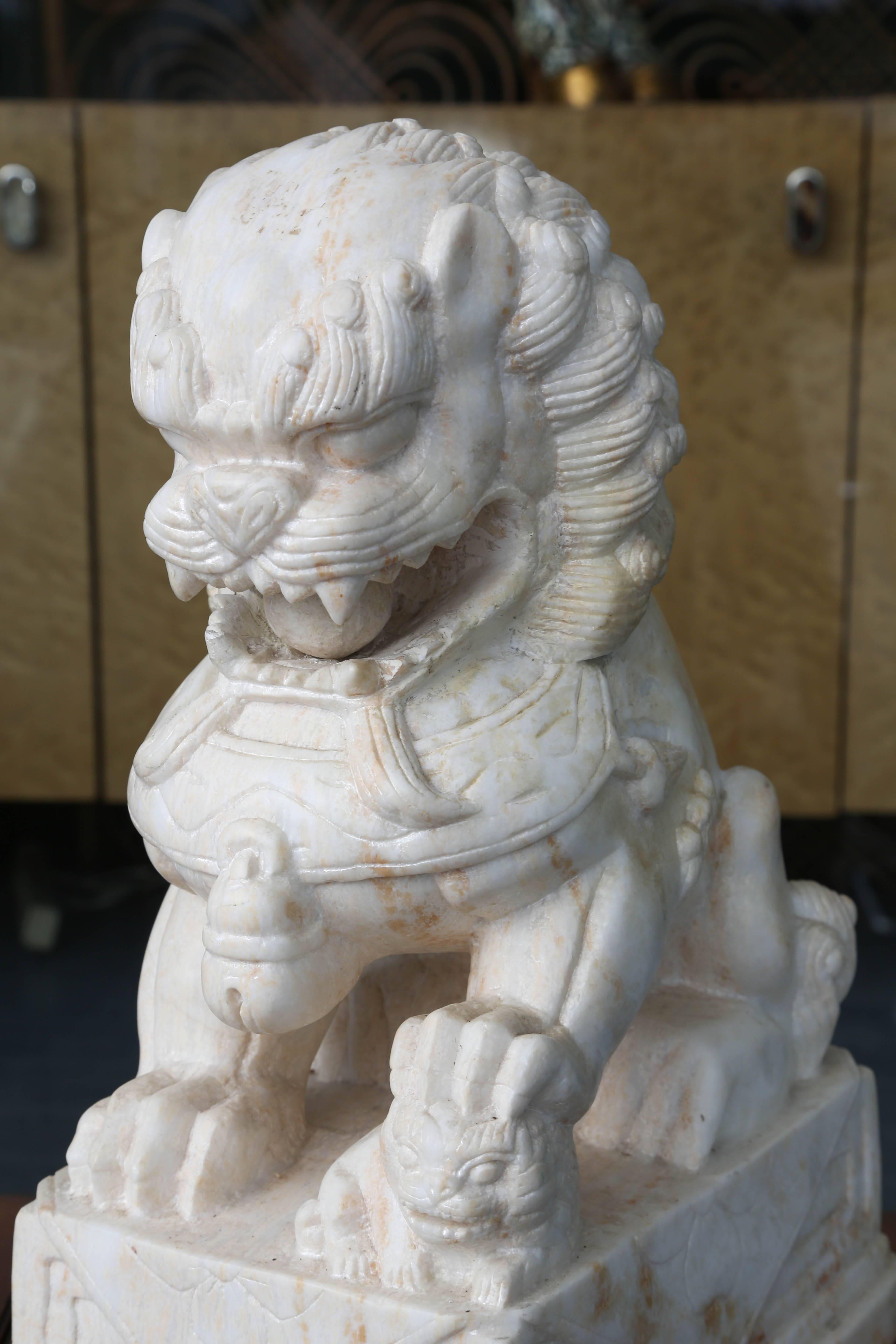 20th Century Pair of Marble Foo Dogs
