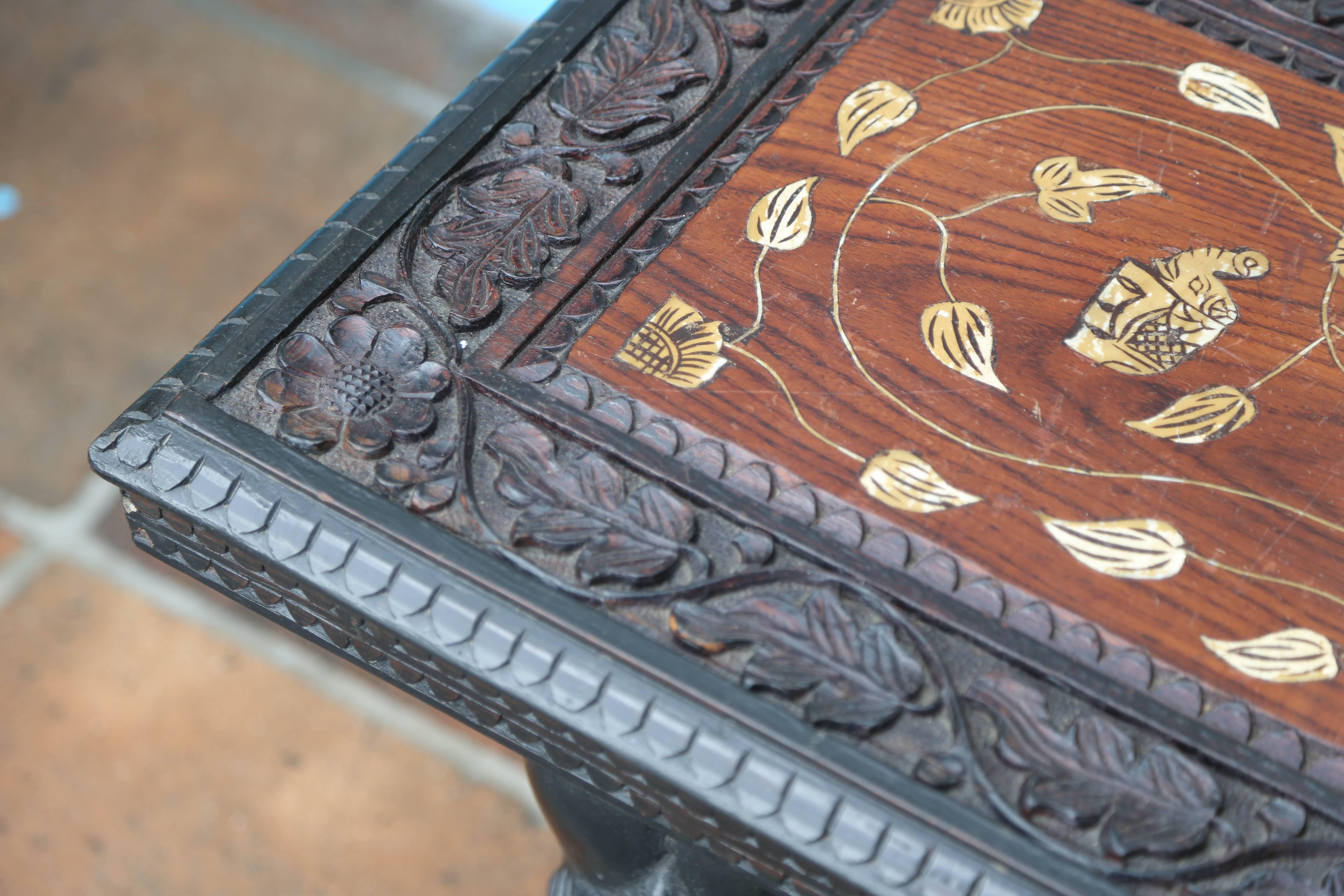 Hand-Carved Anglo-Indian Elephant Motif Cocktail Table