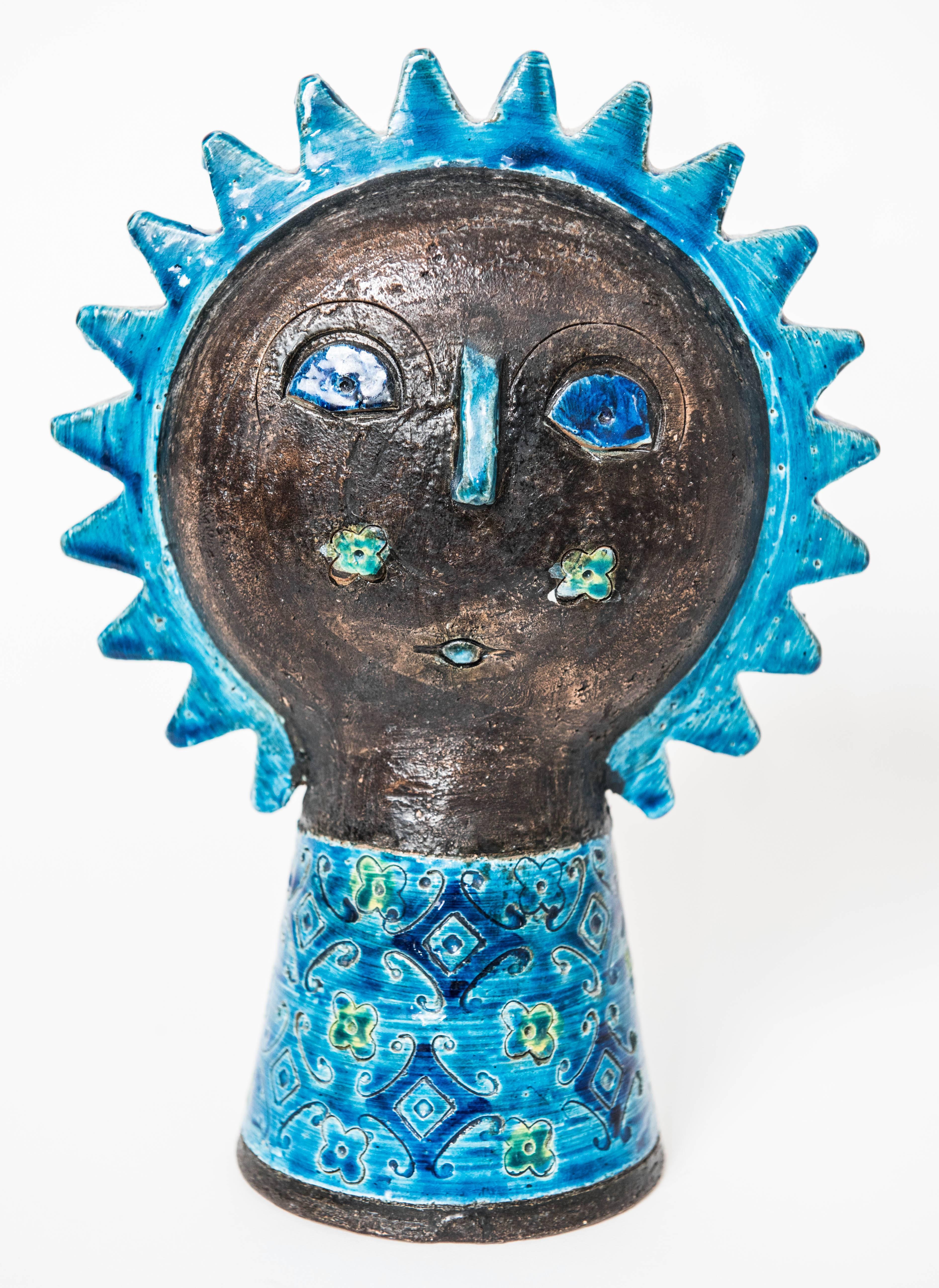 Italian Aldo Londi and Bitossi Double-Sided Sun Head Sculpture