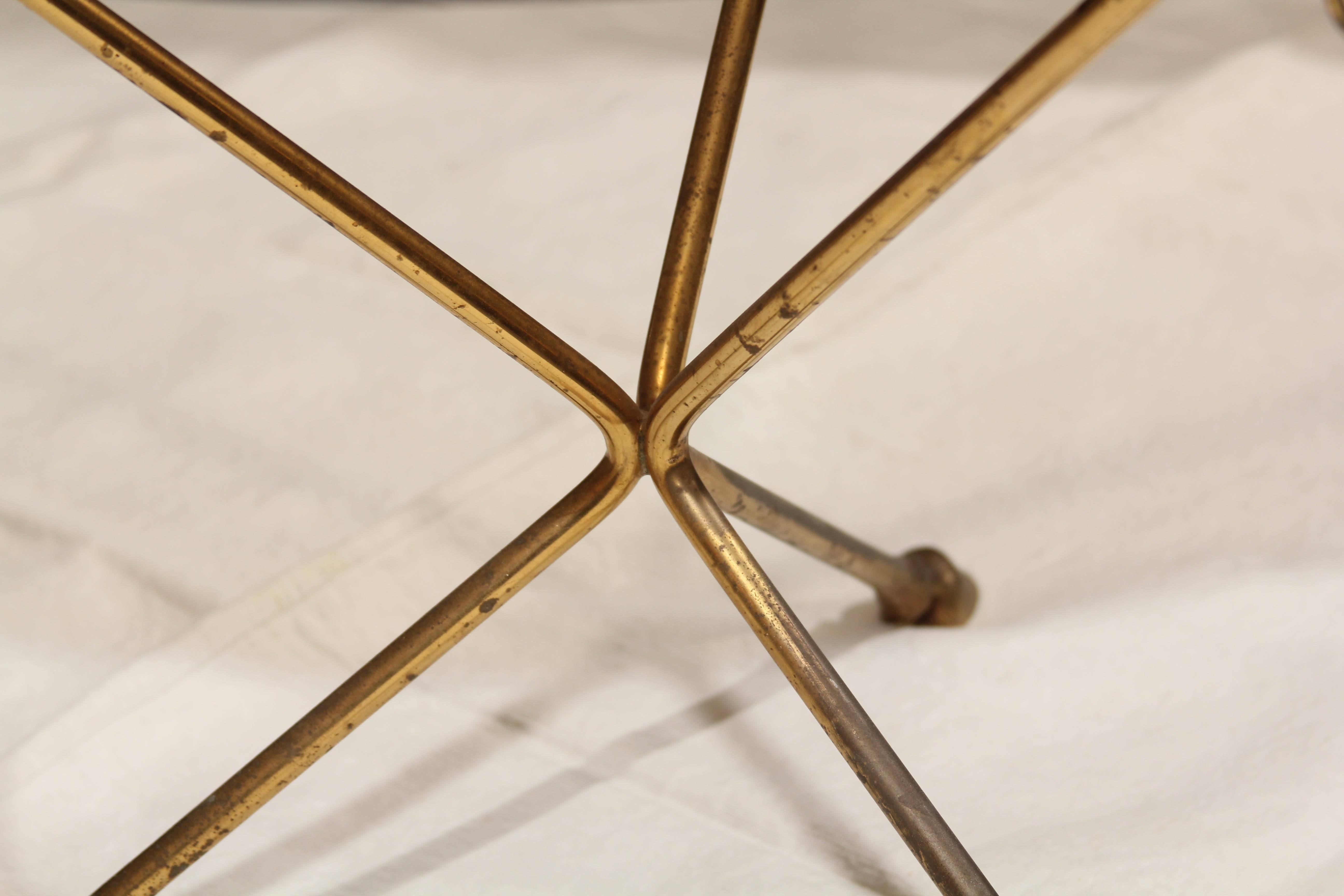 Midcentury French Glass and Brass Tripod Table with Deer-Hoof In Good Condition In Seattle, WA