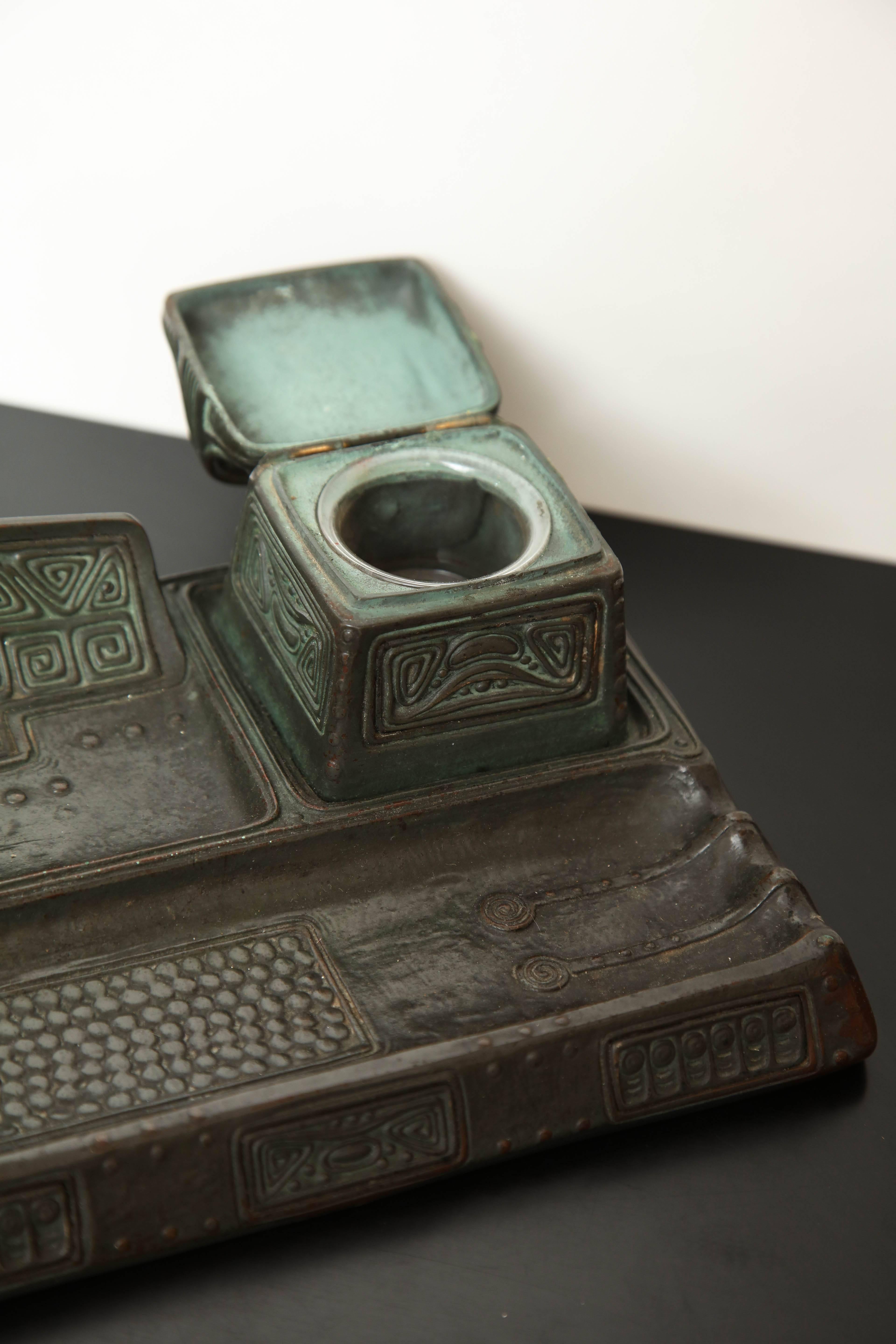 Austrian Double Bronze Inkwell/Pentray by Gustav Gurschner made in Austria For Sale