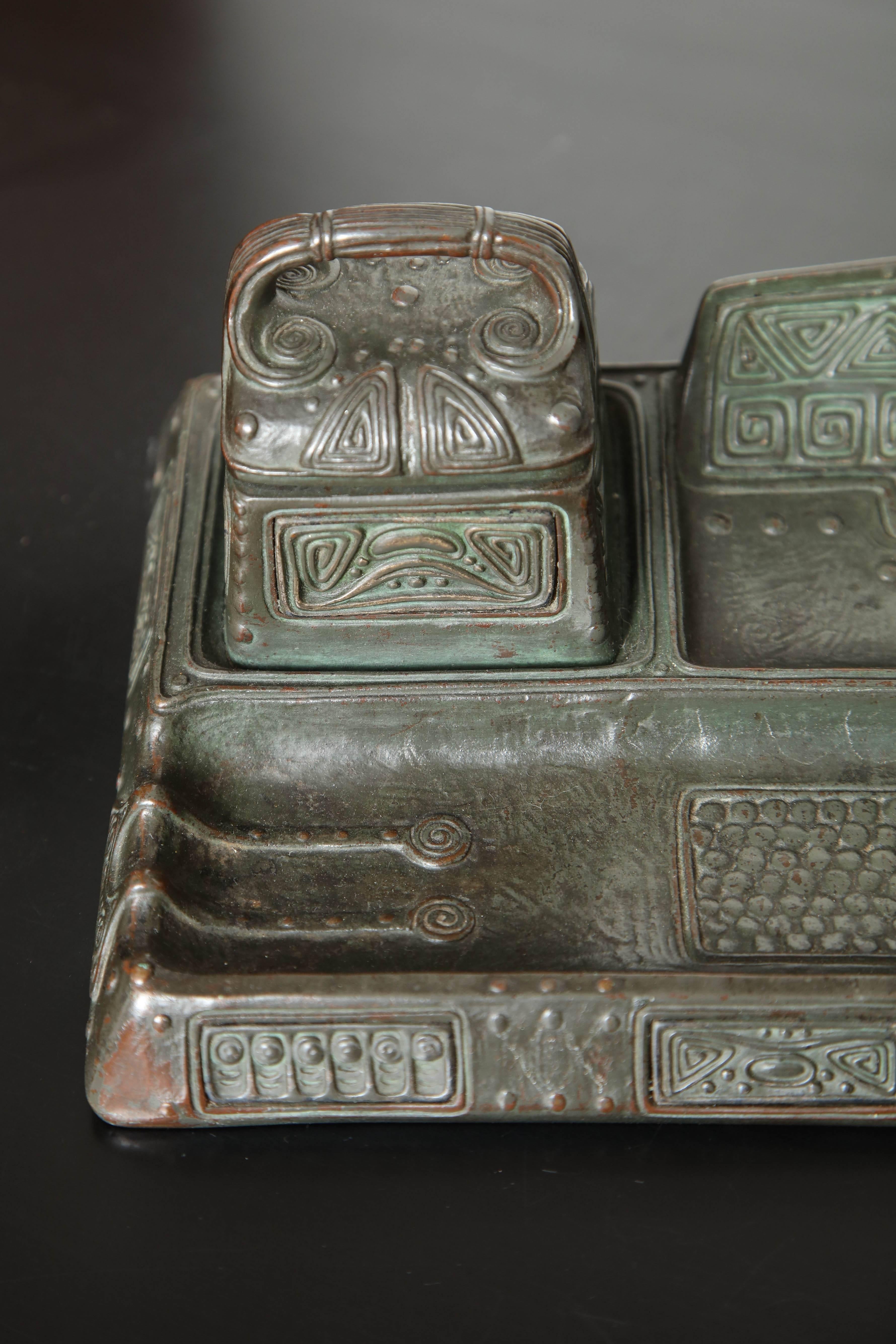 Early 20th Century Double Bronze Inkwell/Pentray by Gustav Gurschner made in Austria For Sale