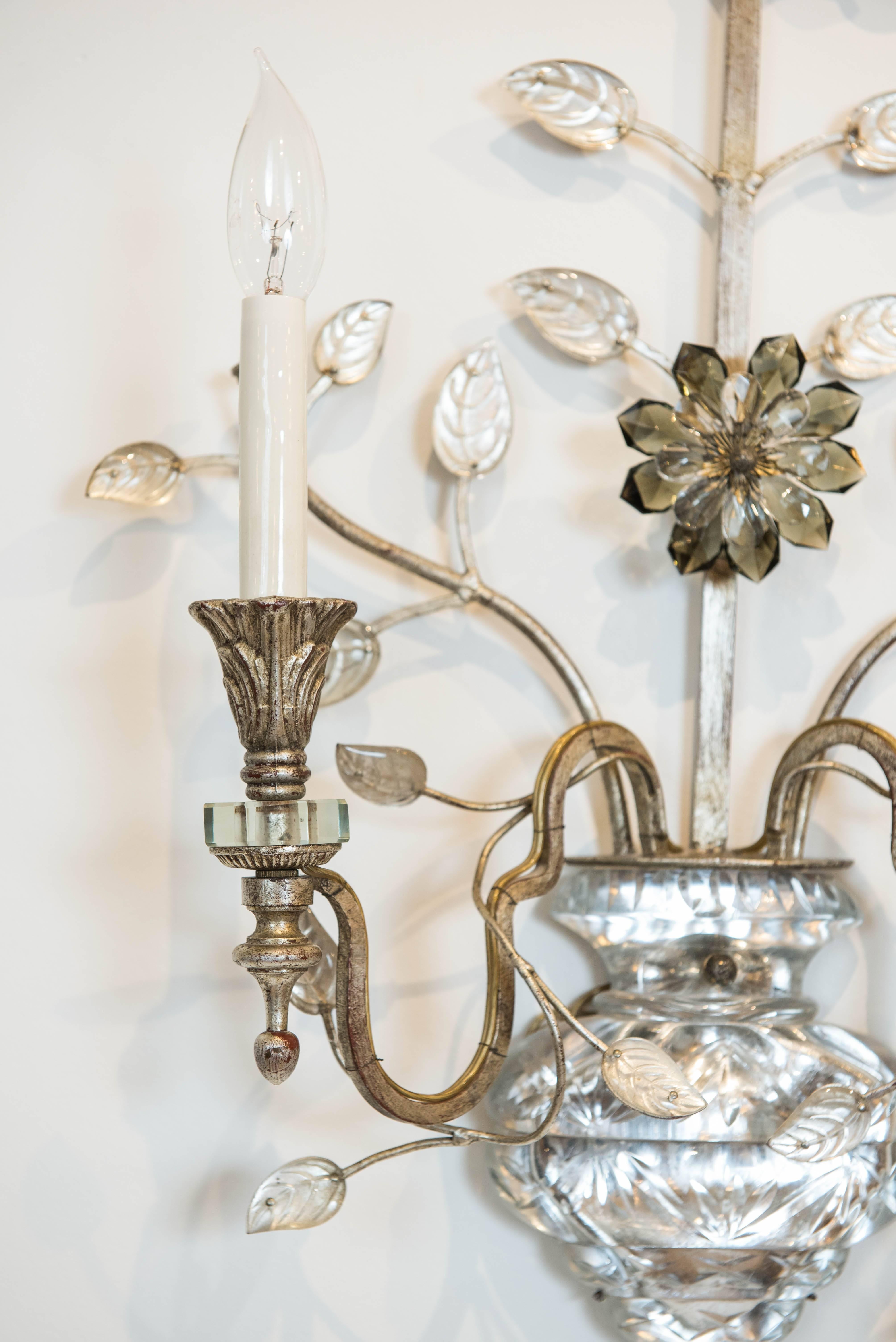 Italian Single Silver Leaf Bagues Style Sconce from Italy