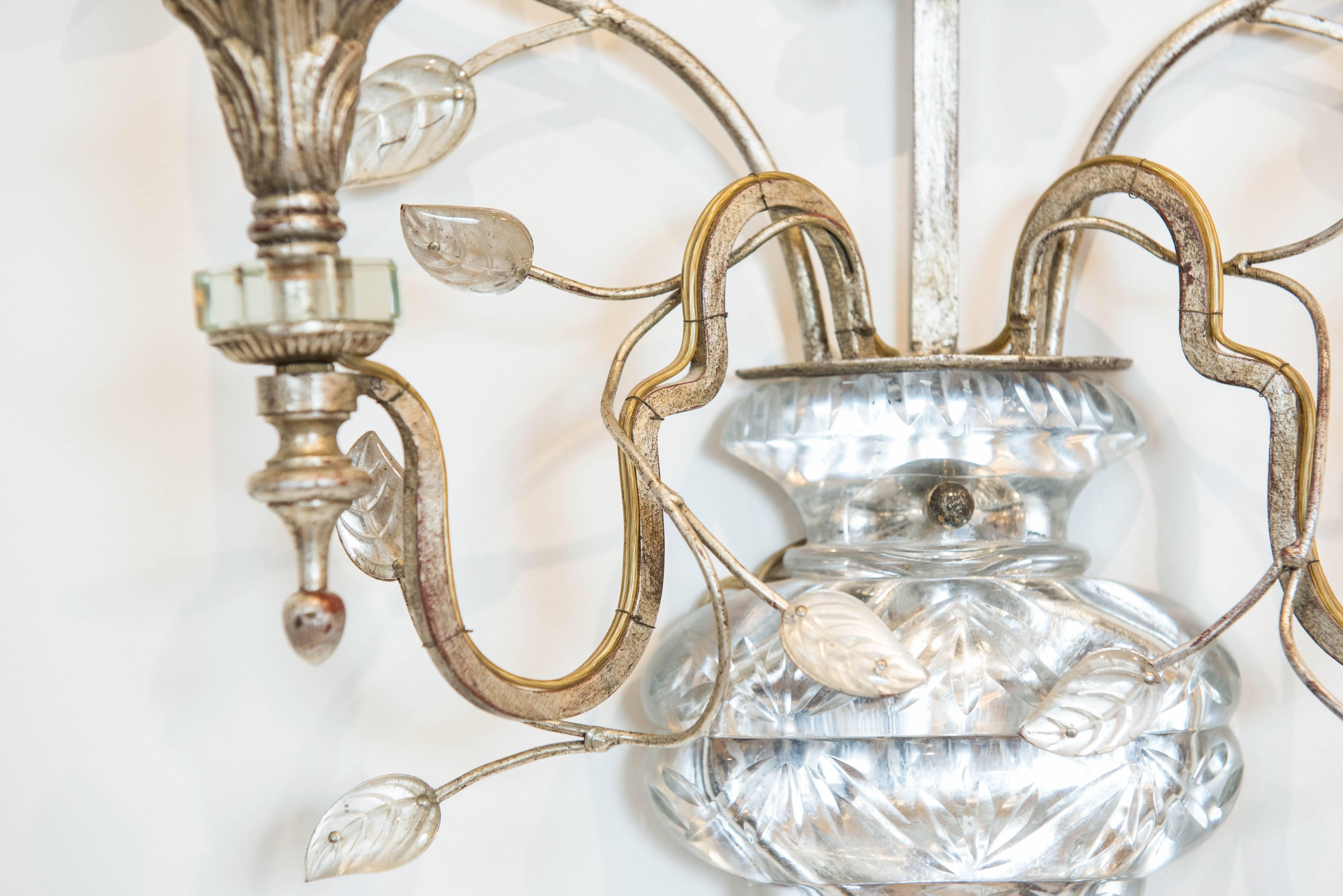 Late 20th Century Single Silver Leaf Bagues Style Sconce from Italy