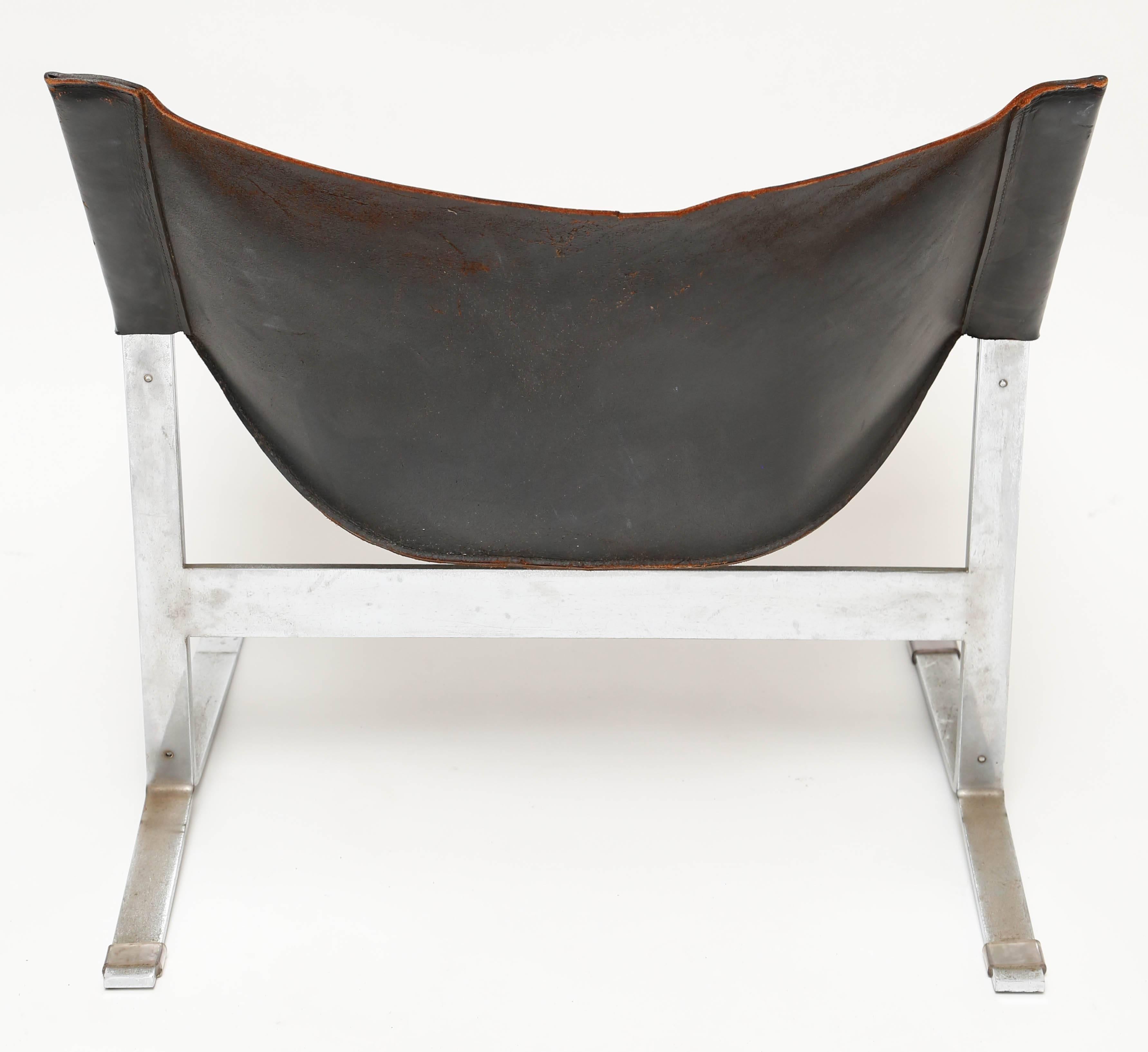American Pair of Clement Meadmore Leather Sling Lounge Chairs For Sale