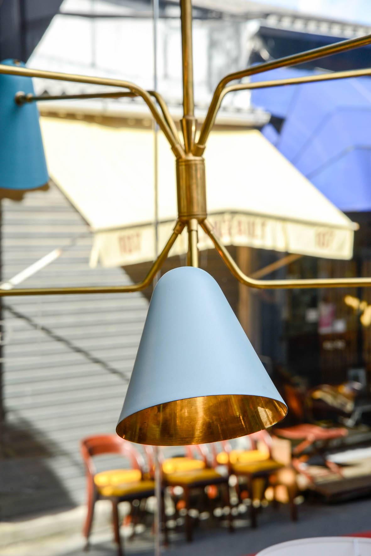 Mid-Century Modern Modern Multicolor Cones and Brass Chandelier