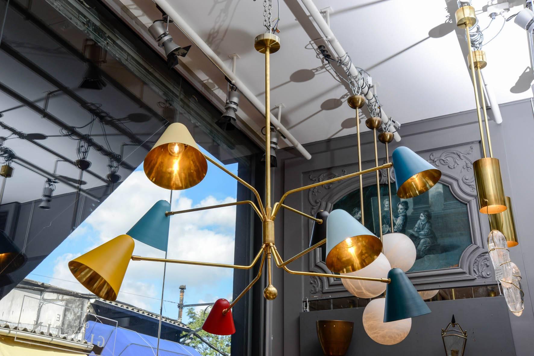 Modern Multicolor Cones and Brass Chandelier 2