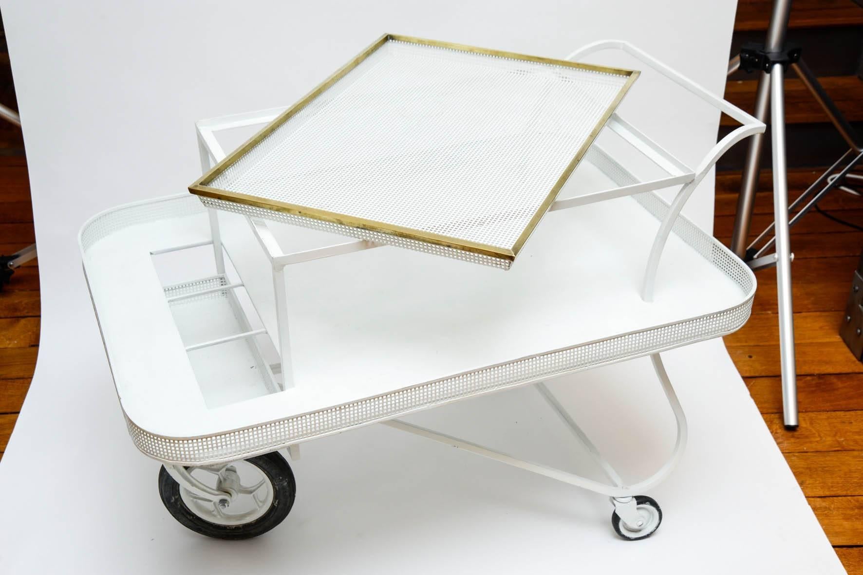 Metal In the Style of Mathieu Mategot Serving Cart with Removable Tray  For Sale