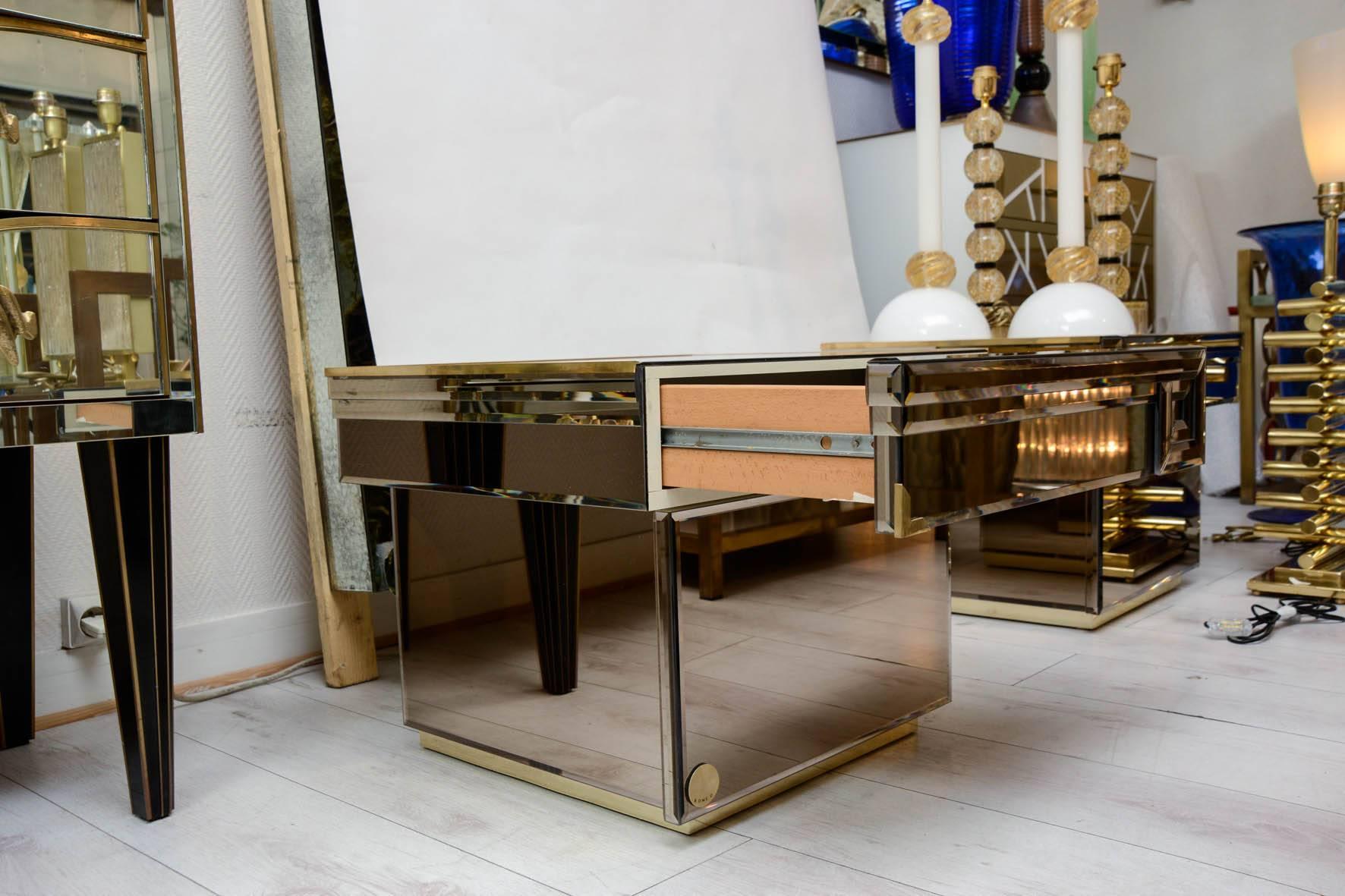 Late 20th Century Pair of Bedside Table in Mirror with One Drawer and One Door