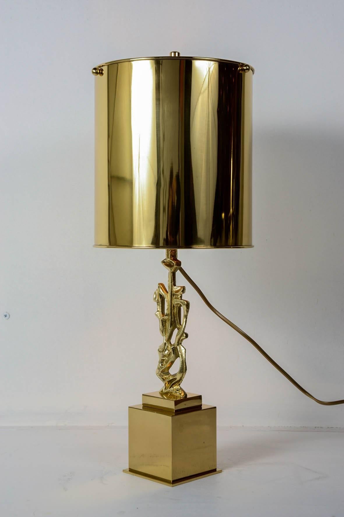 Brass Pair of 1970s Bronze Lamps by Philippe Gabriel Papineau For Sale