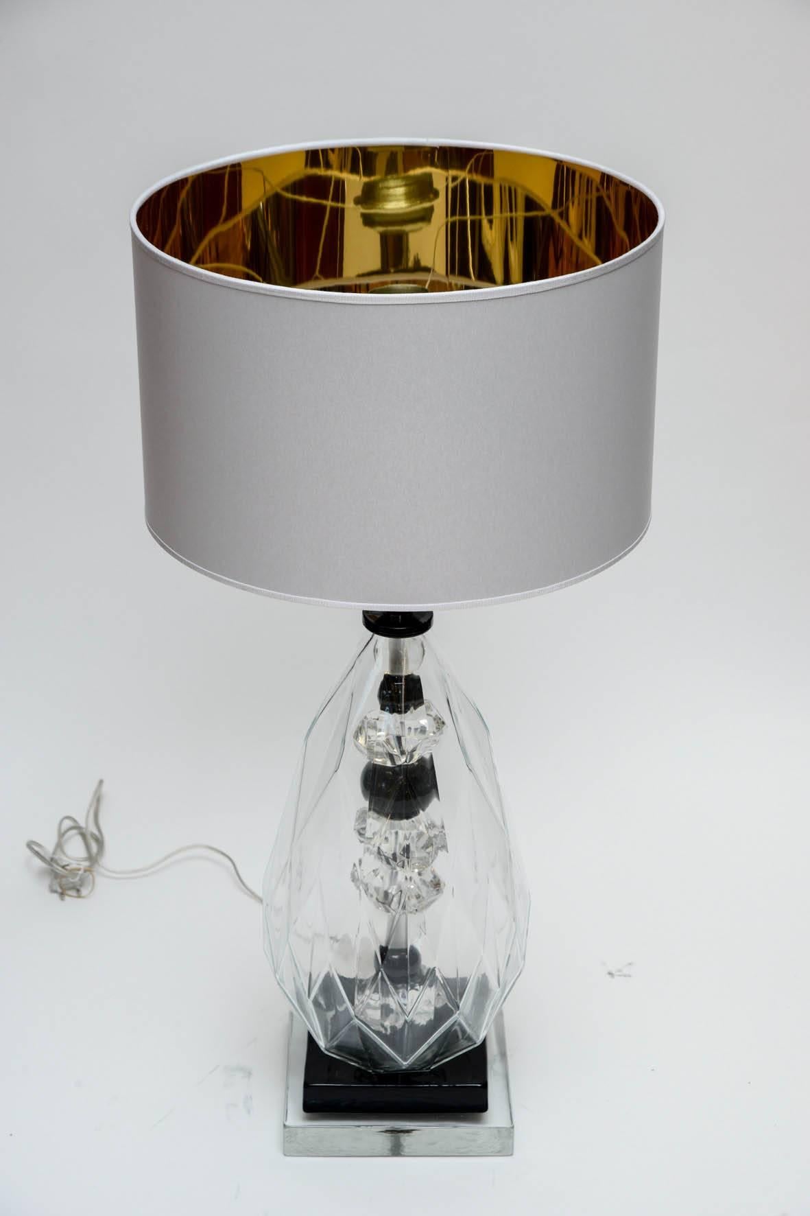 Mid-Century Modern Pair of Transparent and Black Murano Glass Table Lamps