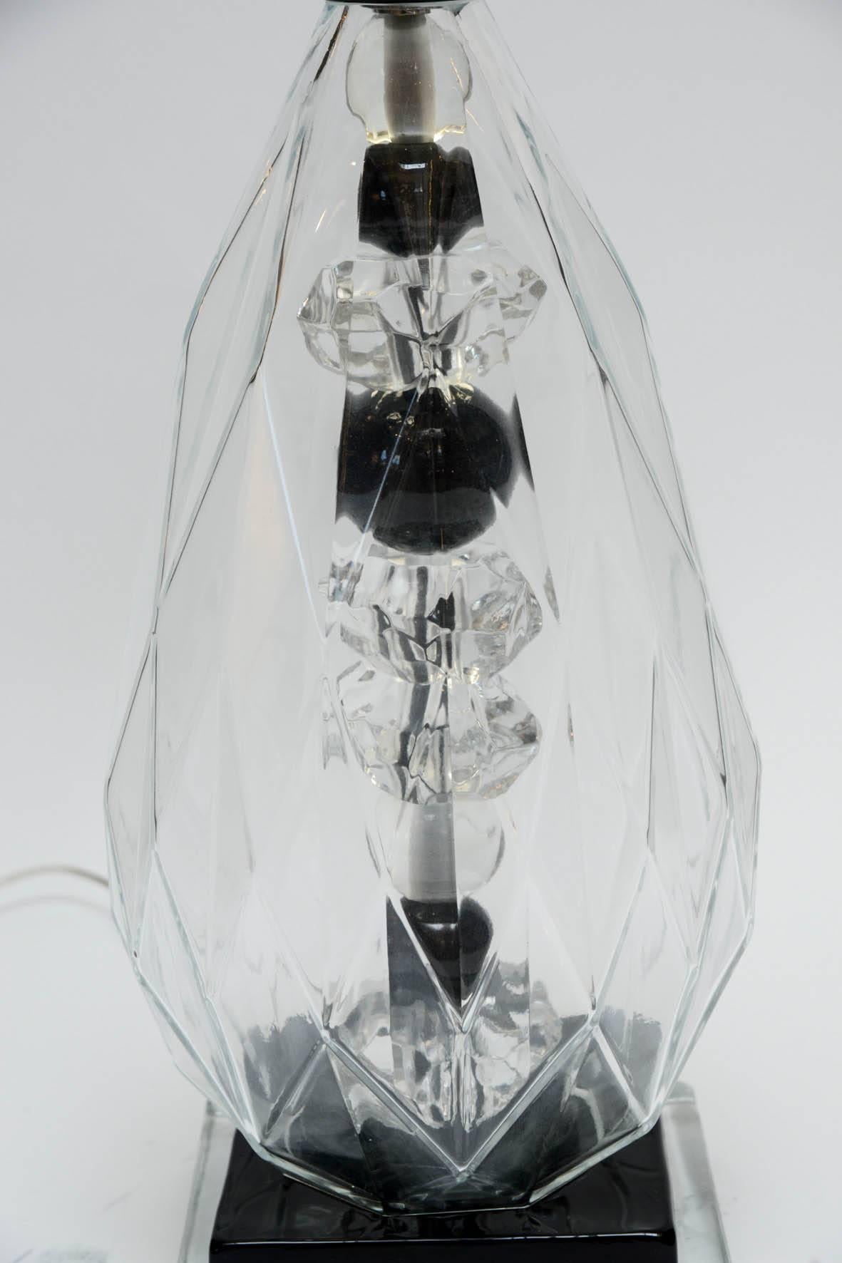 Pair of Transparent and Black Murano Glass Table Lamps In Excellent Condition In Saint-Ouen, IDF