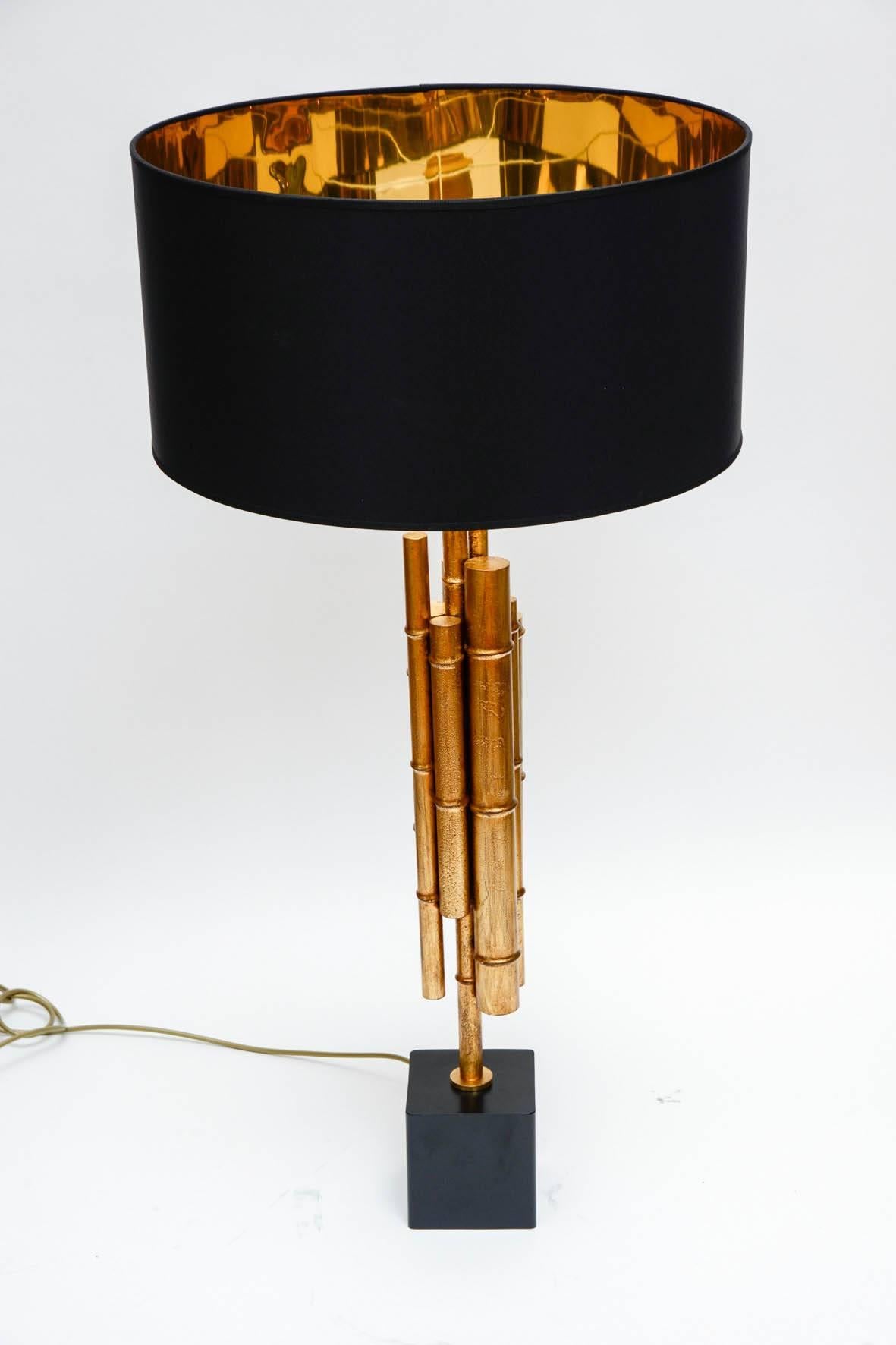 Mid-Century Modern Pair of Metal and Brass Bamboo Style Table Lamps