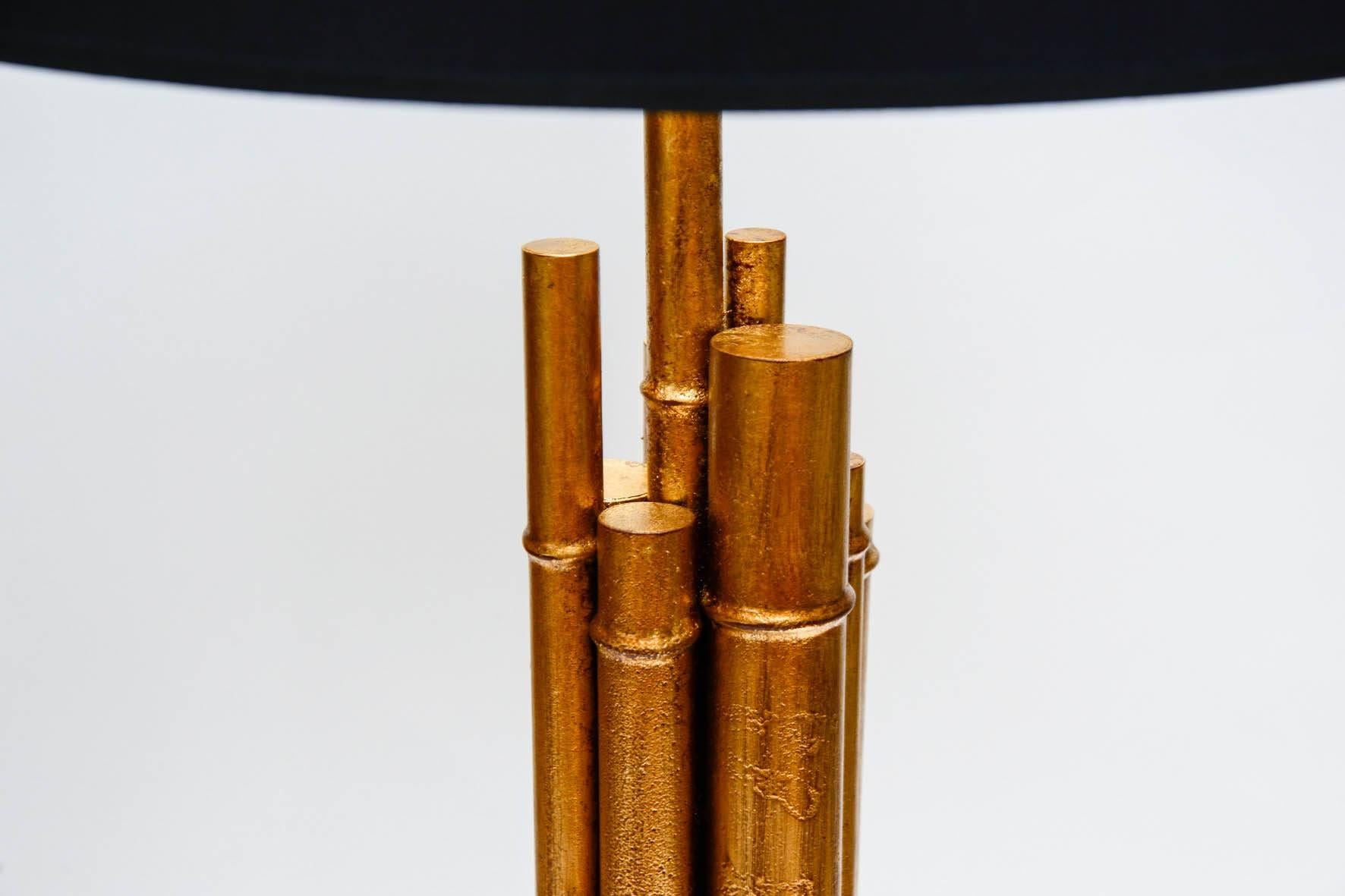 Pair of Metal and Brass Bamboo Style Table Lamps In Excellent Condition In Saint-Ouen, IDF