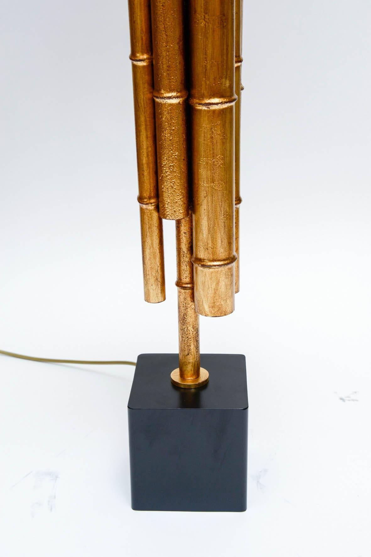 Late 20th Century Pair of Metal and Brass Bamboo Style Table Lamps