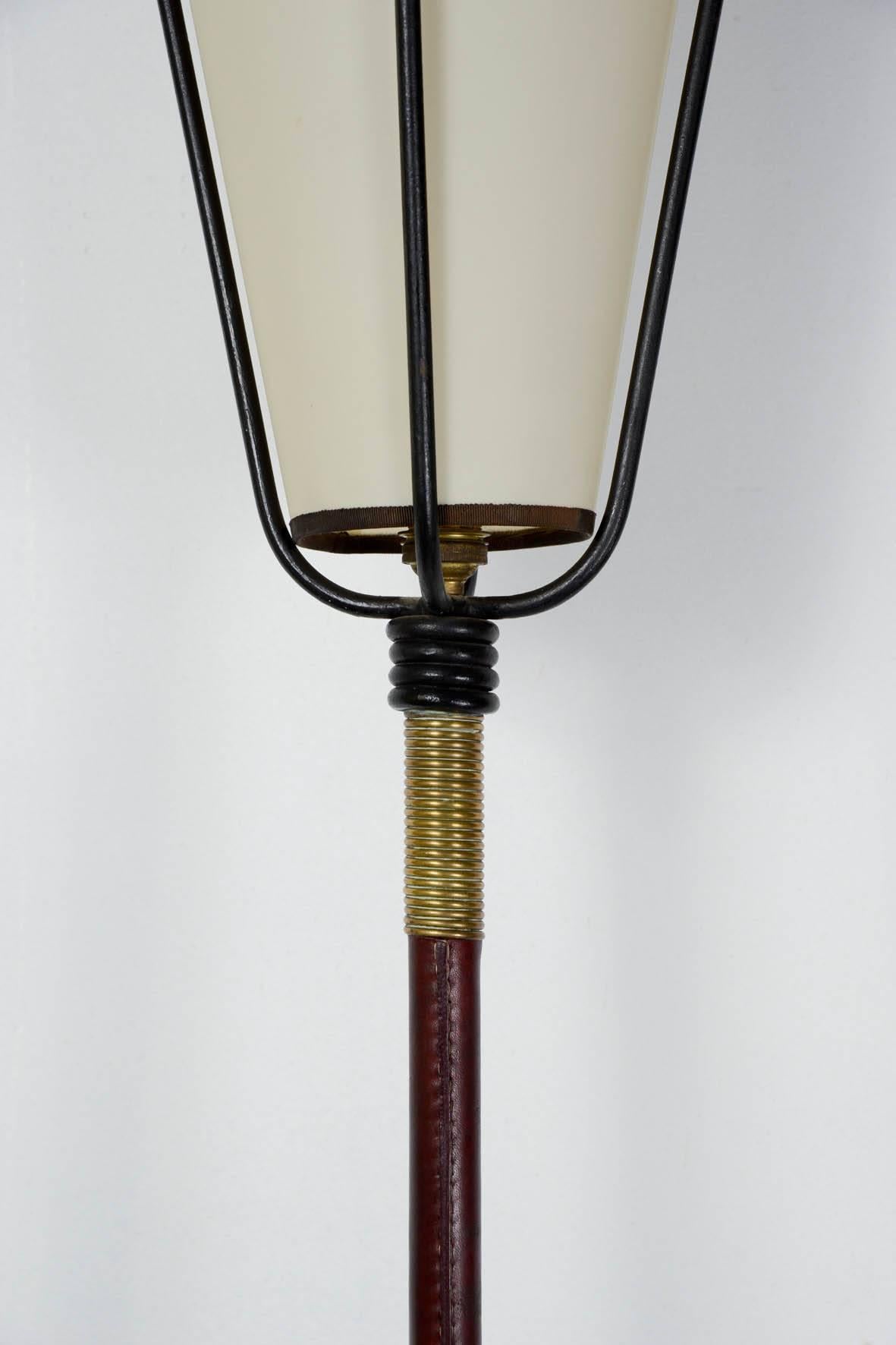 Rare Stitched Leather Wall Light by Jacques Adnet In Excellent Condition For Sale In New York, NY