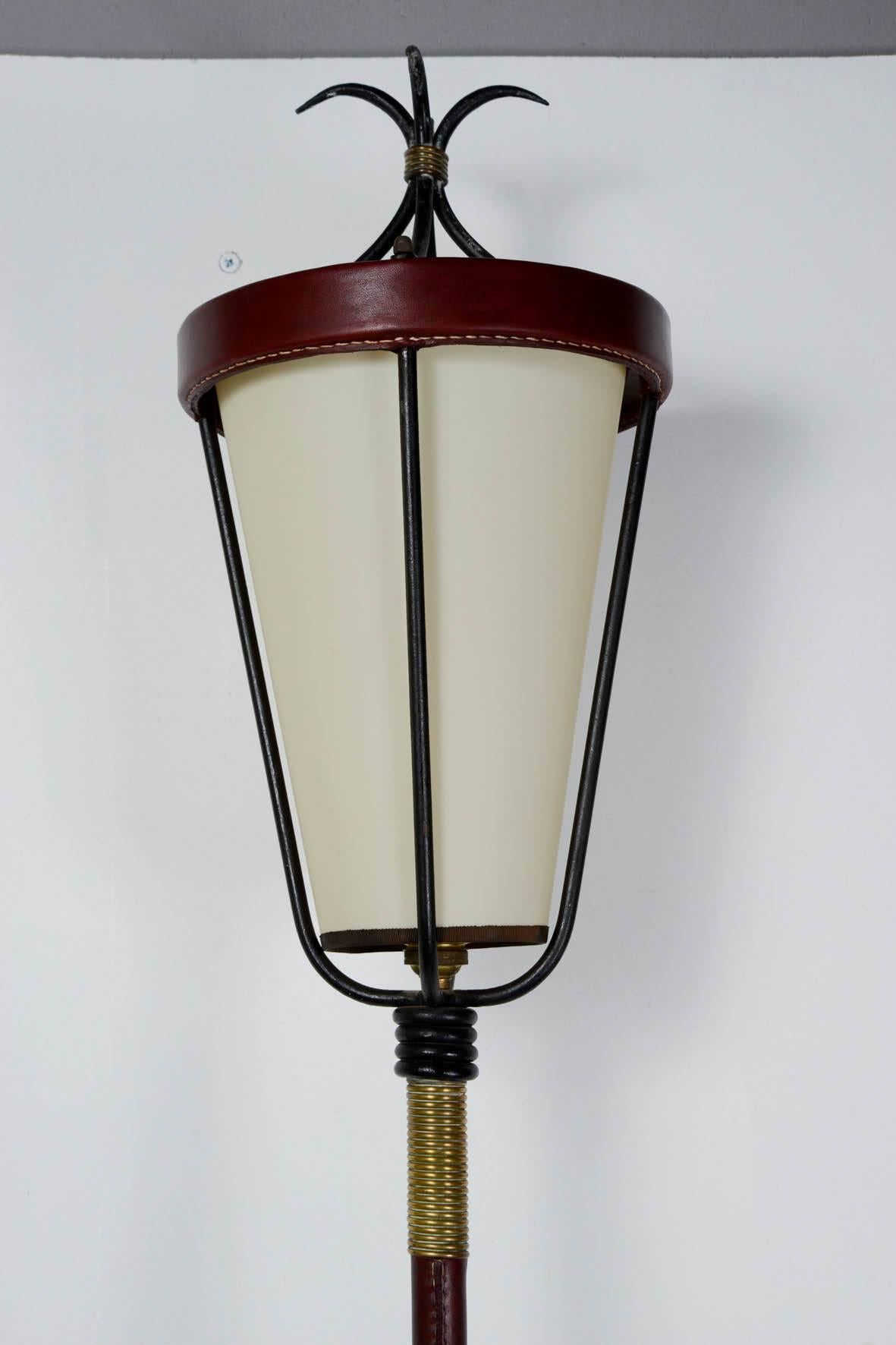 Mid-20th Century Rare Stitched Leather Wall Light by Jacques Adnet