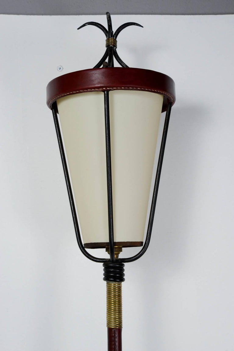 Mid-20th Century Rare Stitched Leather Wall Light by Jacques Adnet For Sale