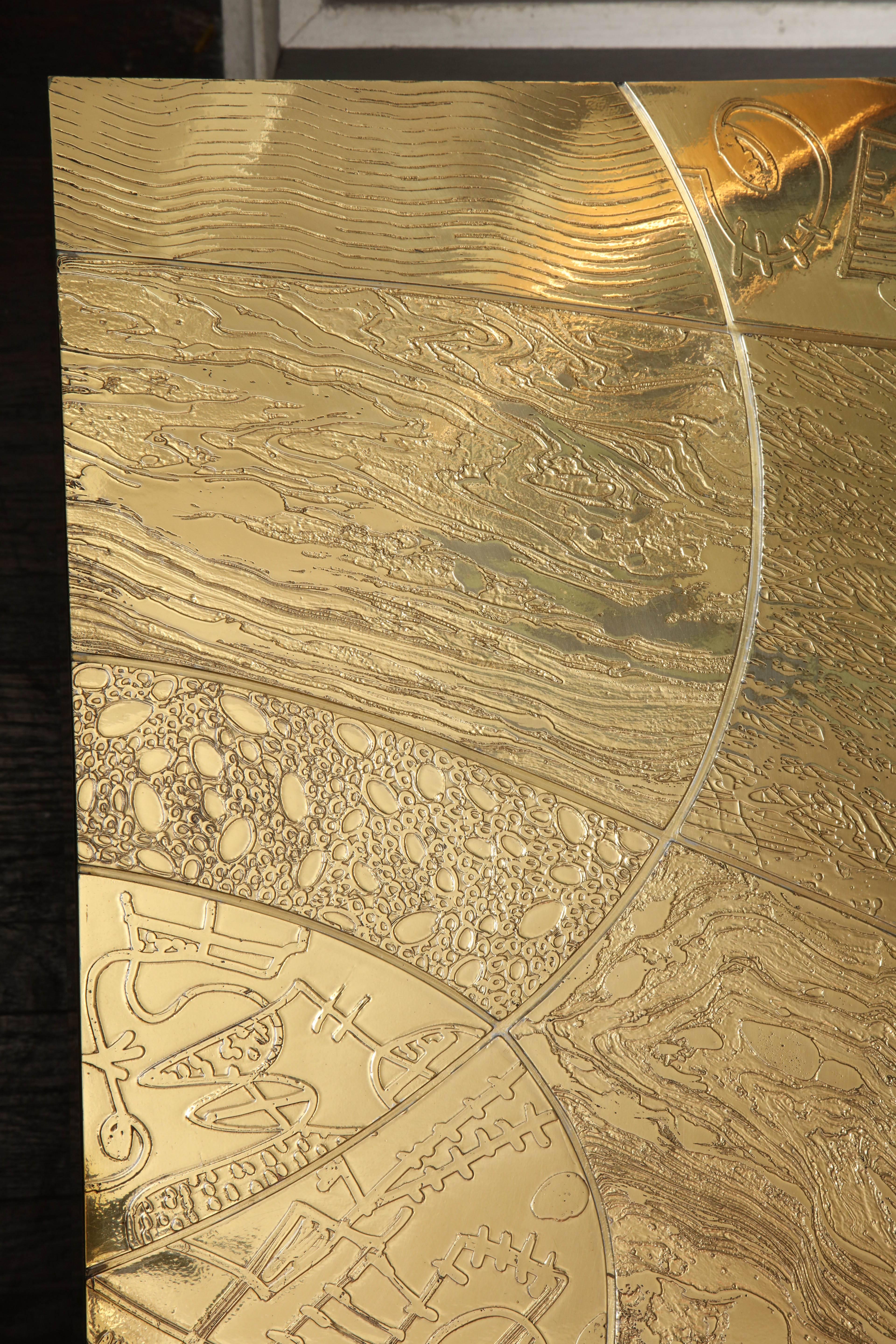 Custom Spectacular Etched Brass and Double Agate Rectangular Cocktail Table For Sale 2