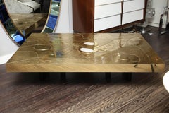 Custom Spectacular Etched Brass and Double Agate Rectangular Cocktail Table