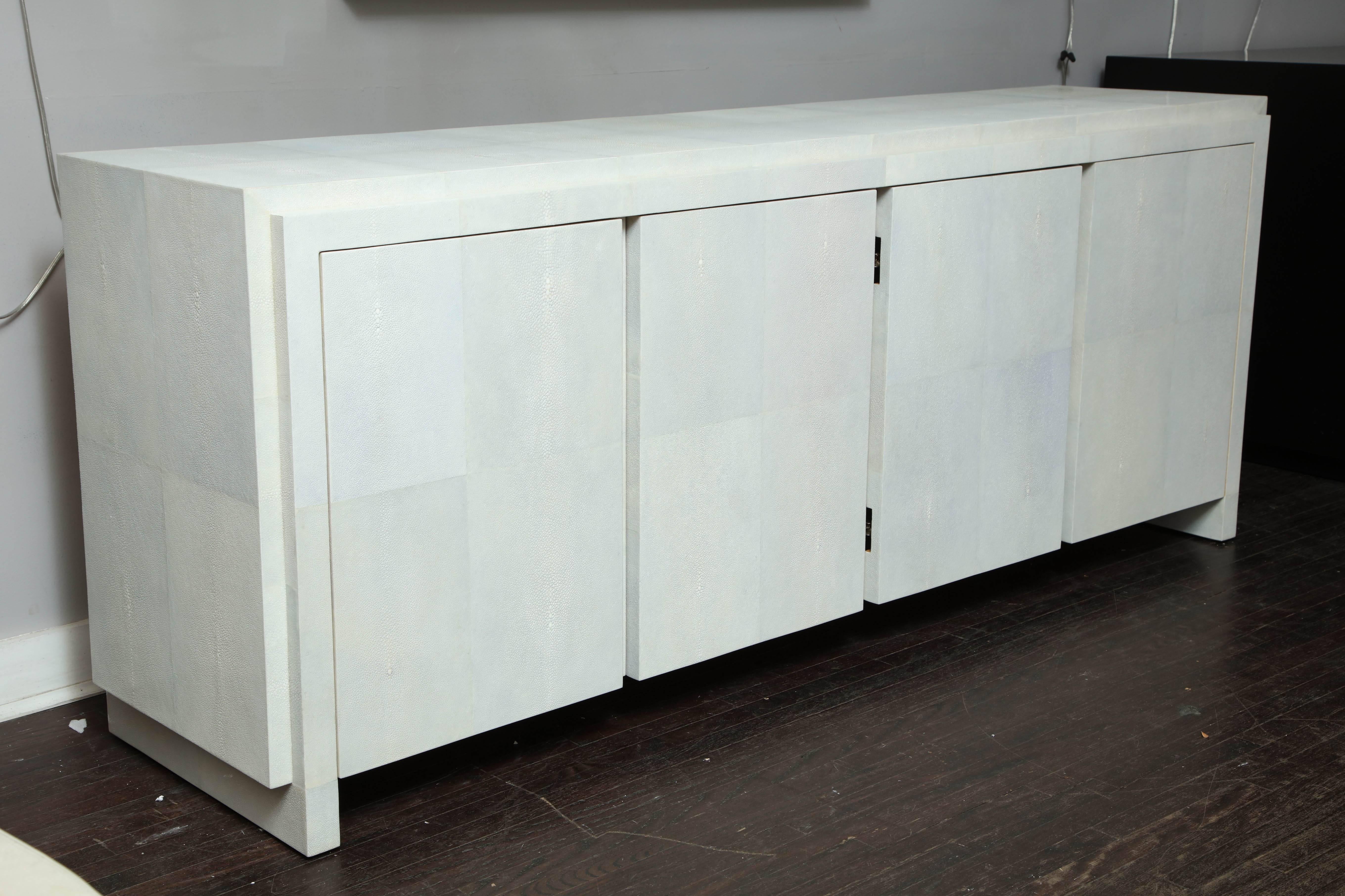 Spectacular genuine shagreen sideboard in pale water grey. Customization is available in different size and colors.