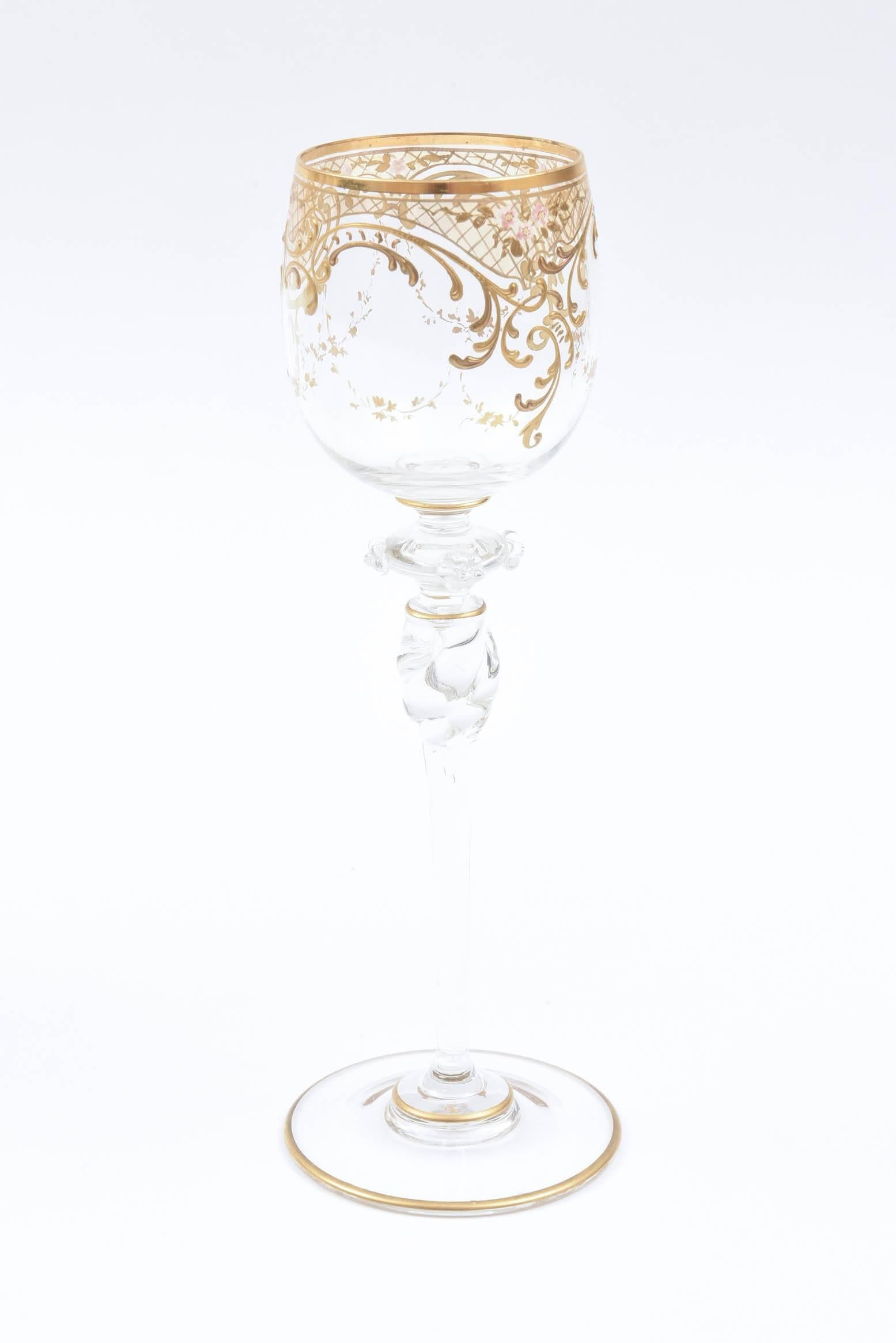 antique hand painted wine glasses for sale