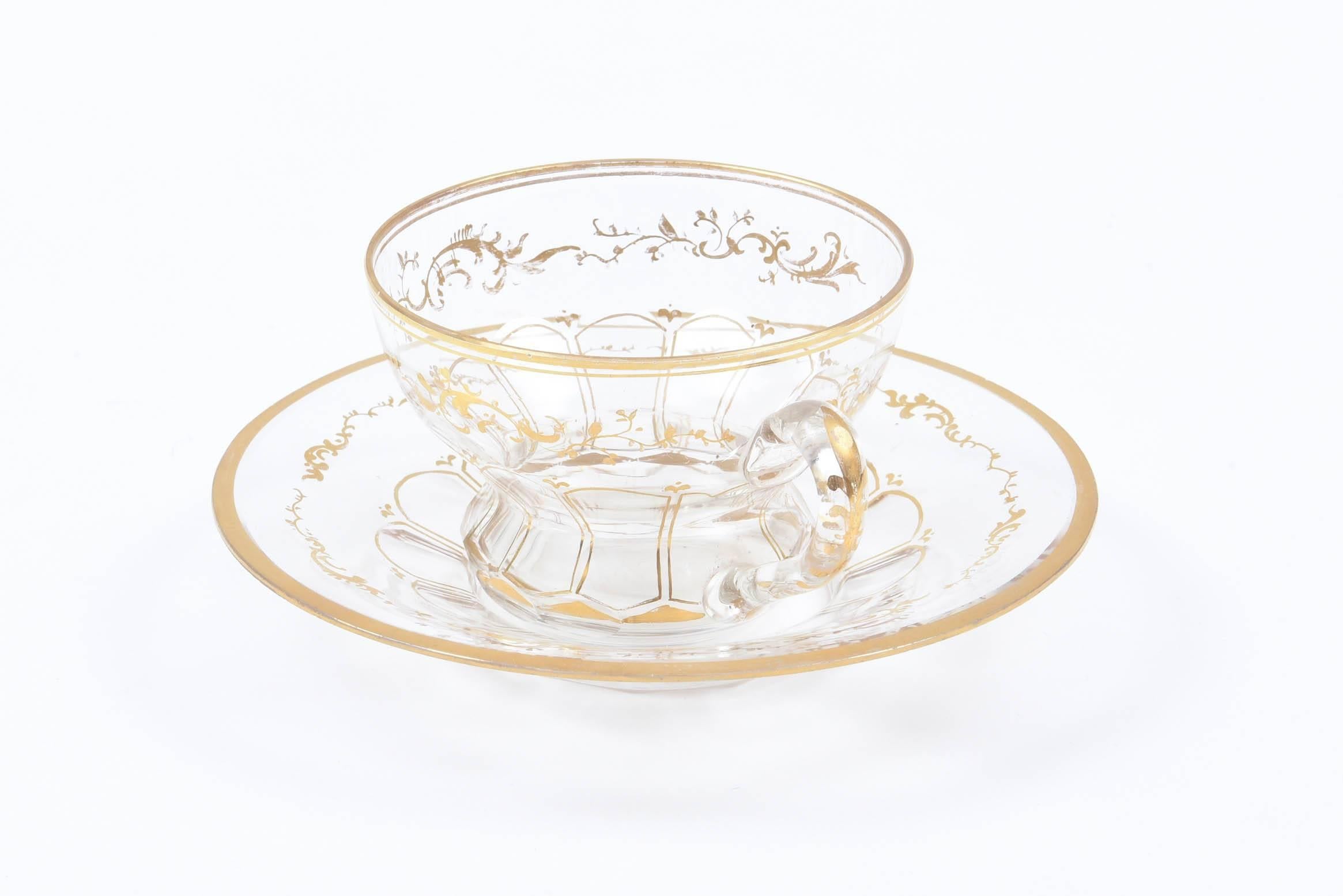 Czech Eight Sets of Gilt Glass Tea Service Cup and Saucers