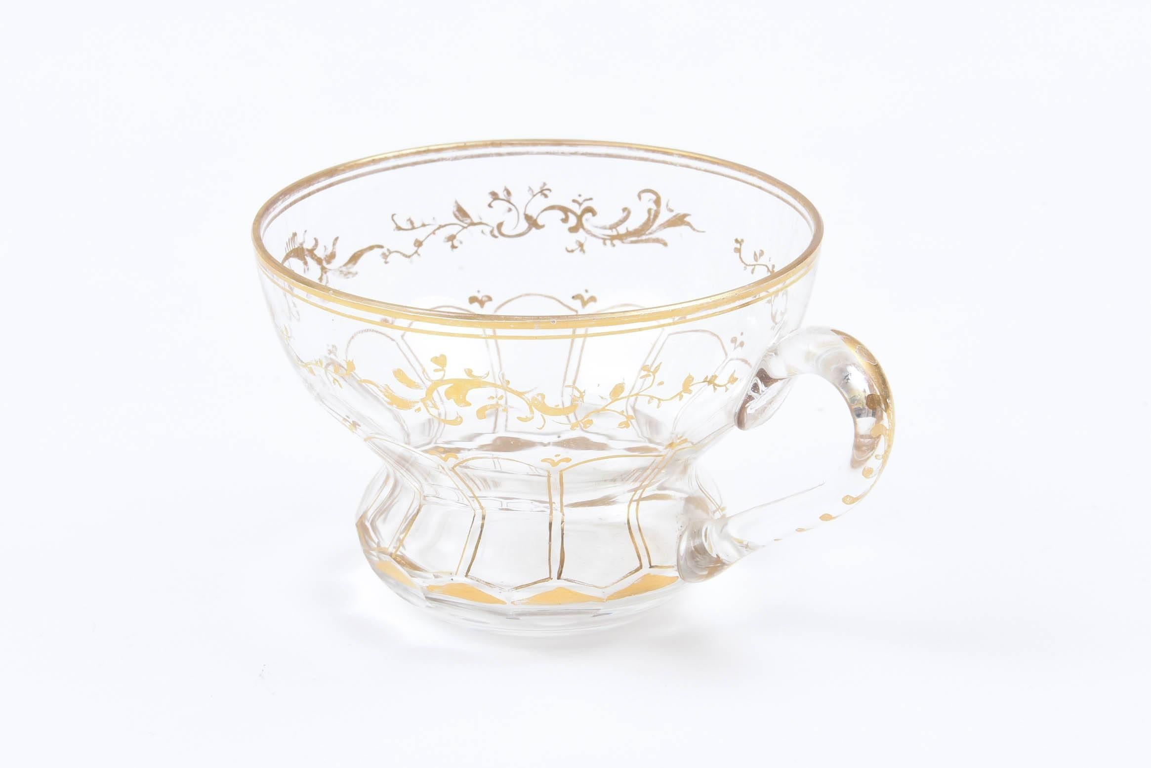 Late 19th Century Eight Sets of Gilt Glass Tea Service Cup and Saucers