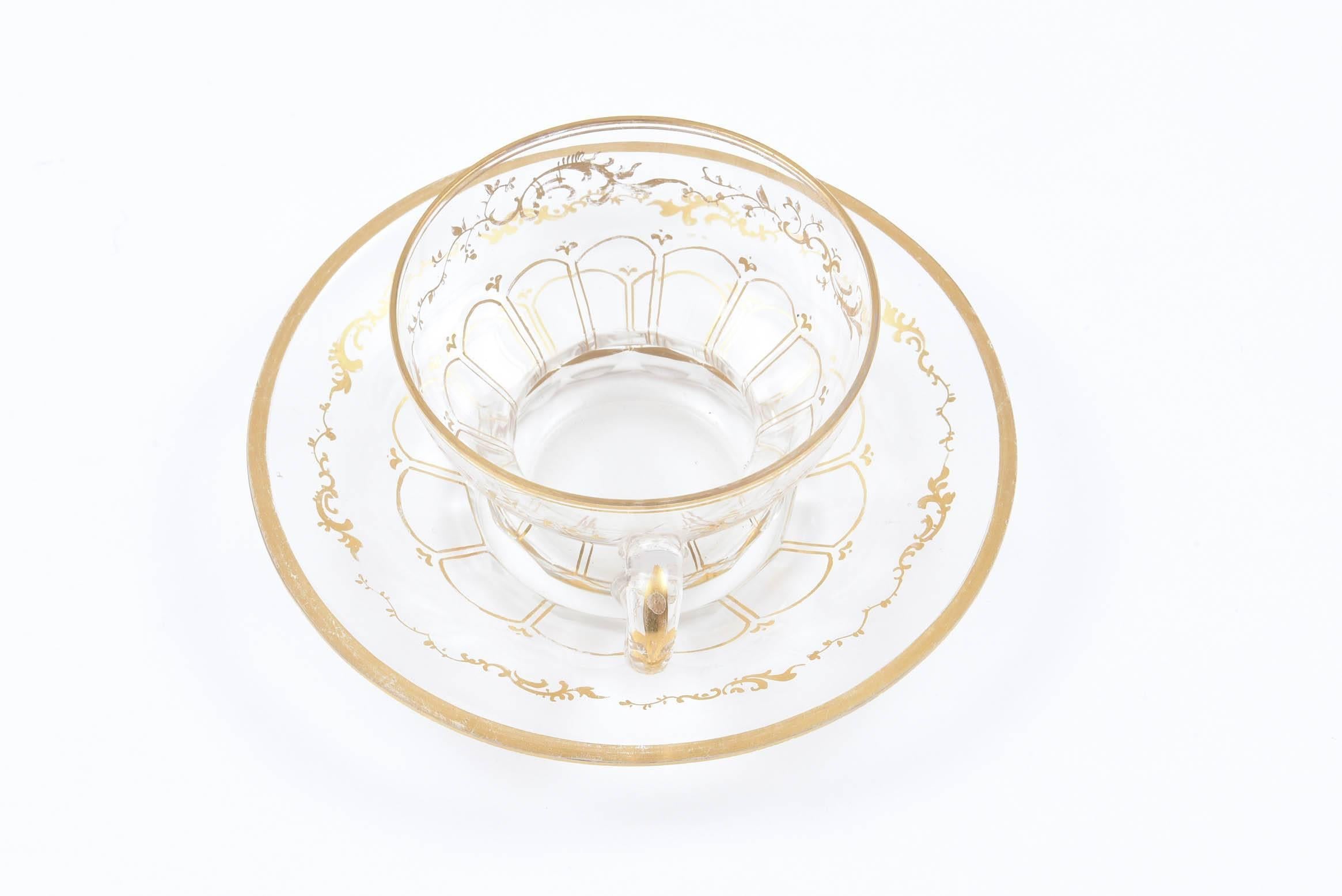 Gold Eight Sets of Gilt Glass Tea Service Cup and Saucers
