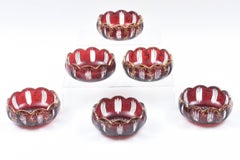 Six Cut-Glass Ruby Red and Gilt Petal Shaped Bowls for Dessert, Soup, Accent