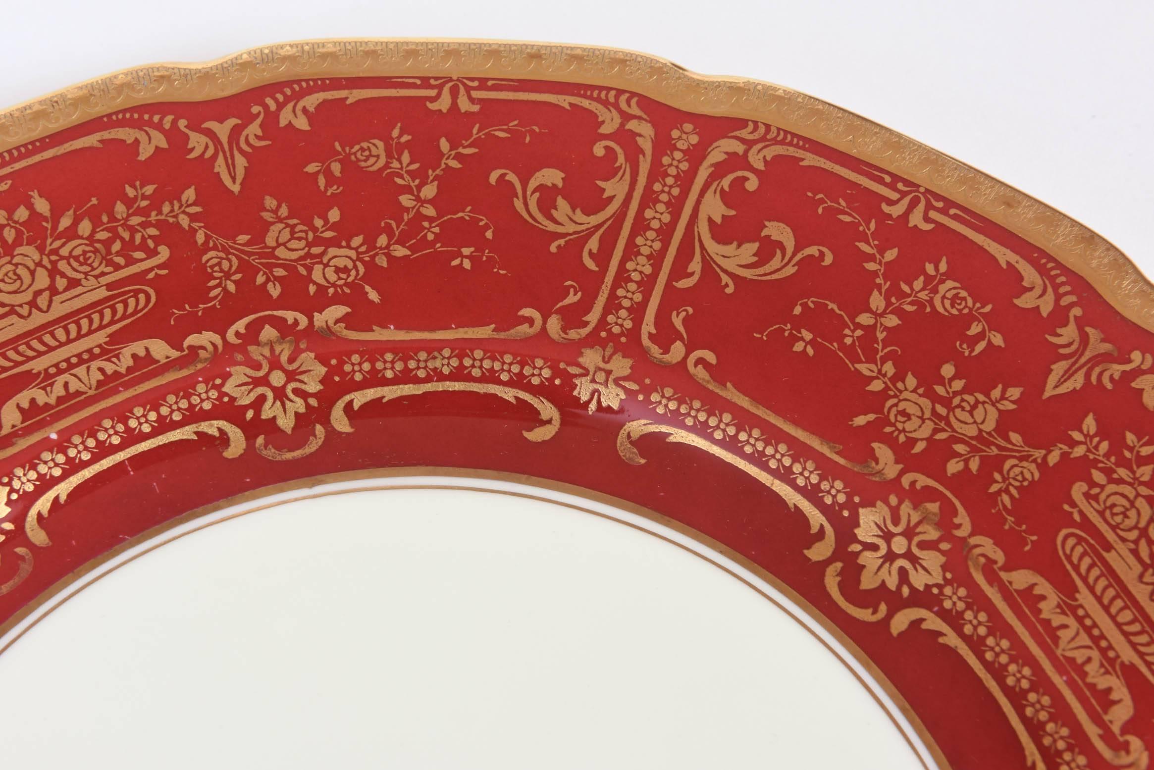 red and gold dinner plates