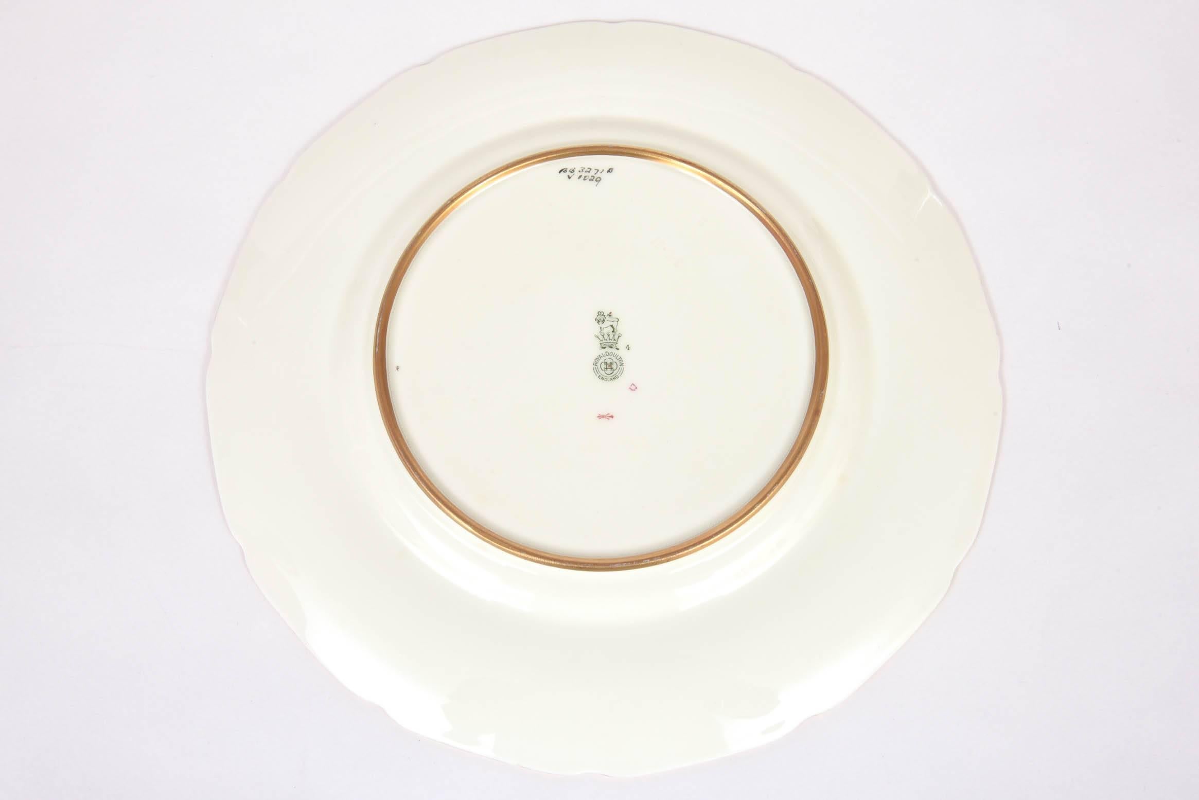 Early 20th Century 12 Antique Dinner Plates, Red and Gold by Royal Doulton, England