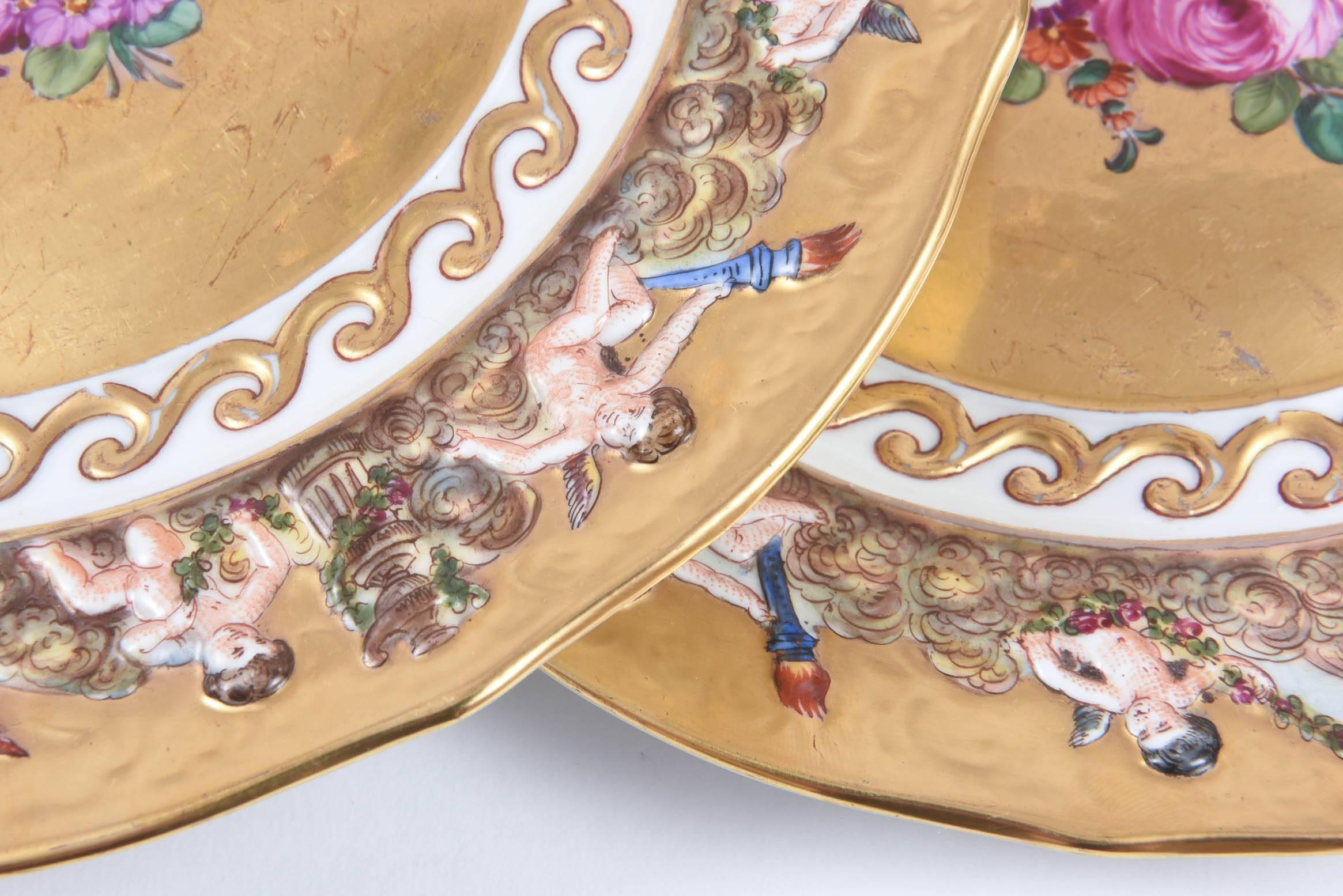 12 Della Robia Style Plates, Capo Di Monte Hand-Painted on Gold Background 2