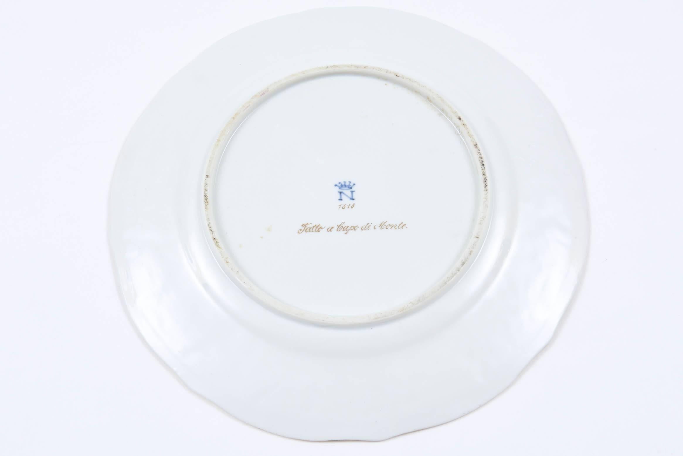 12 Della Robia Style Plates, Capo Di Monte Hand-Painted on Gold Background 3