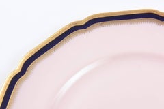 12 Antique Dinner Plates, Unique Cobalt Blue, Pink and Gilt Band