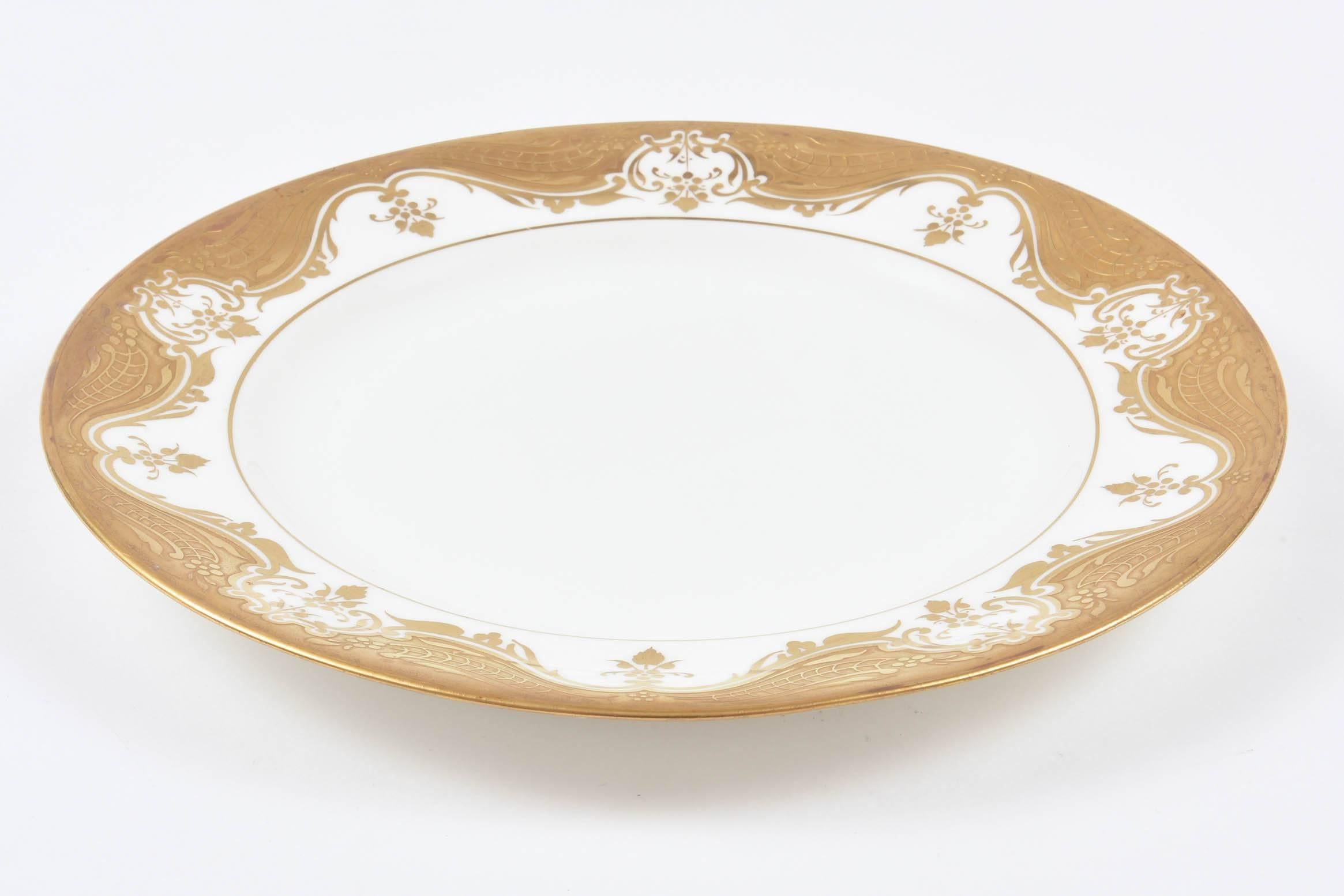 12 Antique English White Gold Embossed Plates, Dinner, Buffet or Dessert 1