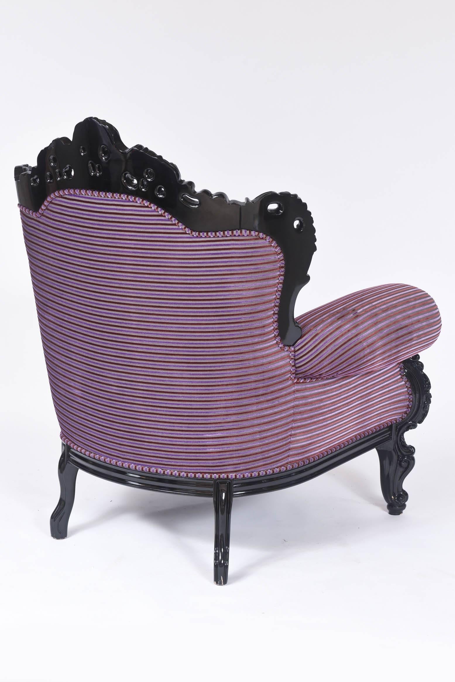 Chenille Custom Carlo Rampazzi Oversized Armchair, Black with Custom Purple Upholstery For Sale