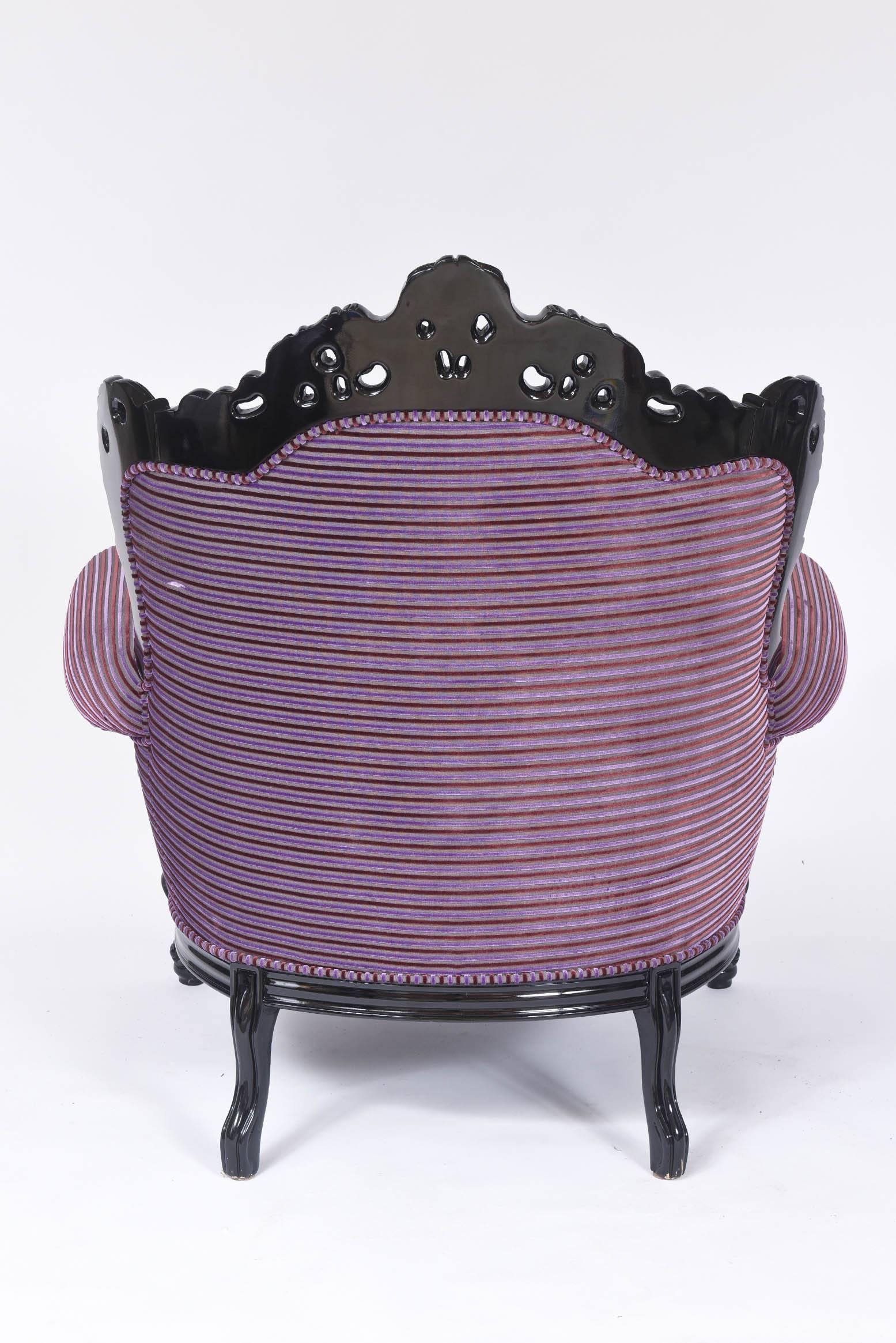 Custom Carlo Rampazzi Oversized Armchair, Black with Custom Purple Upholstery For Sale 1