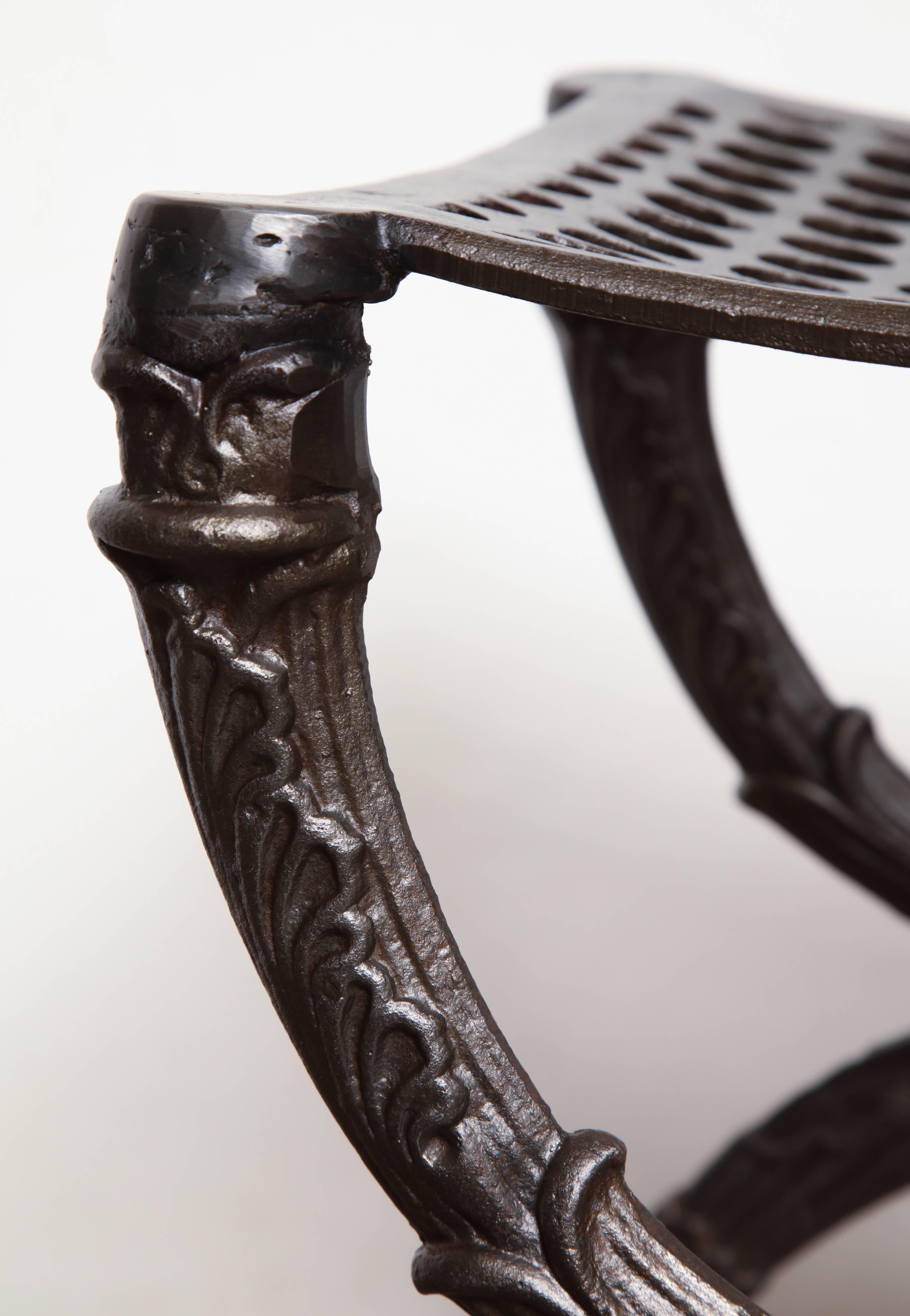 20th Century Polished Iron, En Curule Stool For Sale